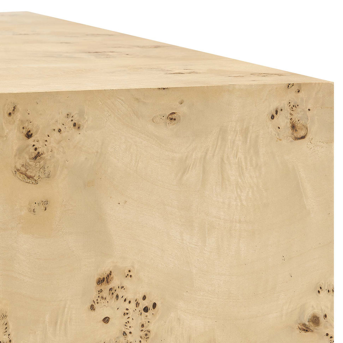 Natural mappa burl veneer detail on the Cosmos side table, showcasing swirling knots and organic movement || EEI-6273-NAB || detail_studio