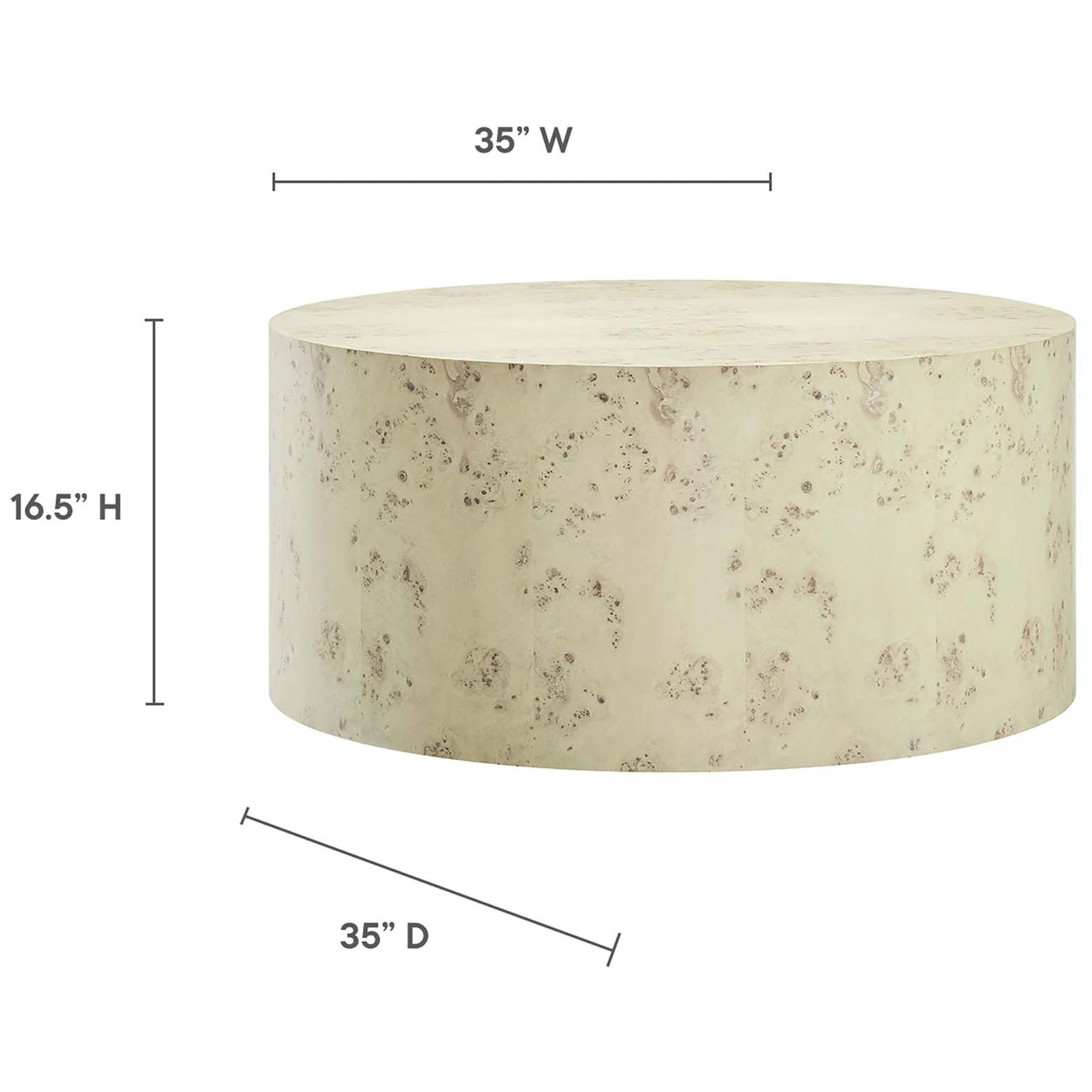 Low-profile 16.5-inch height and 35-inch diameter offer generous surface with lounge-friendly scale || EEI-6274-BLB || dimension_studio