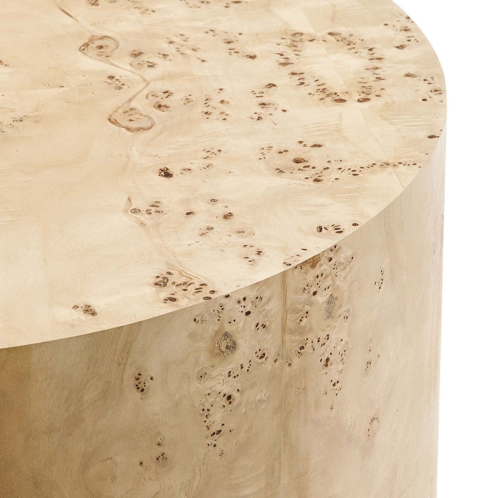 Smooth edge and rich burl clusters highlight the natural wood veneer. || EEI-6274-NAB || detail_studio