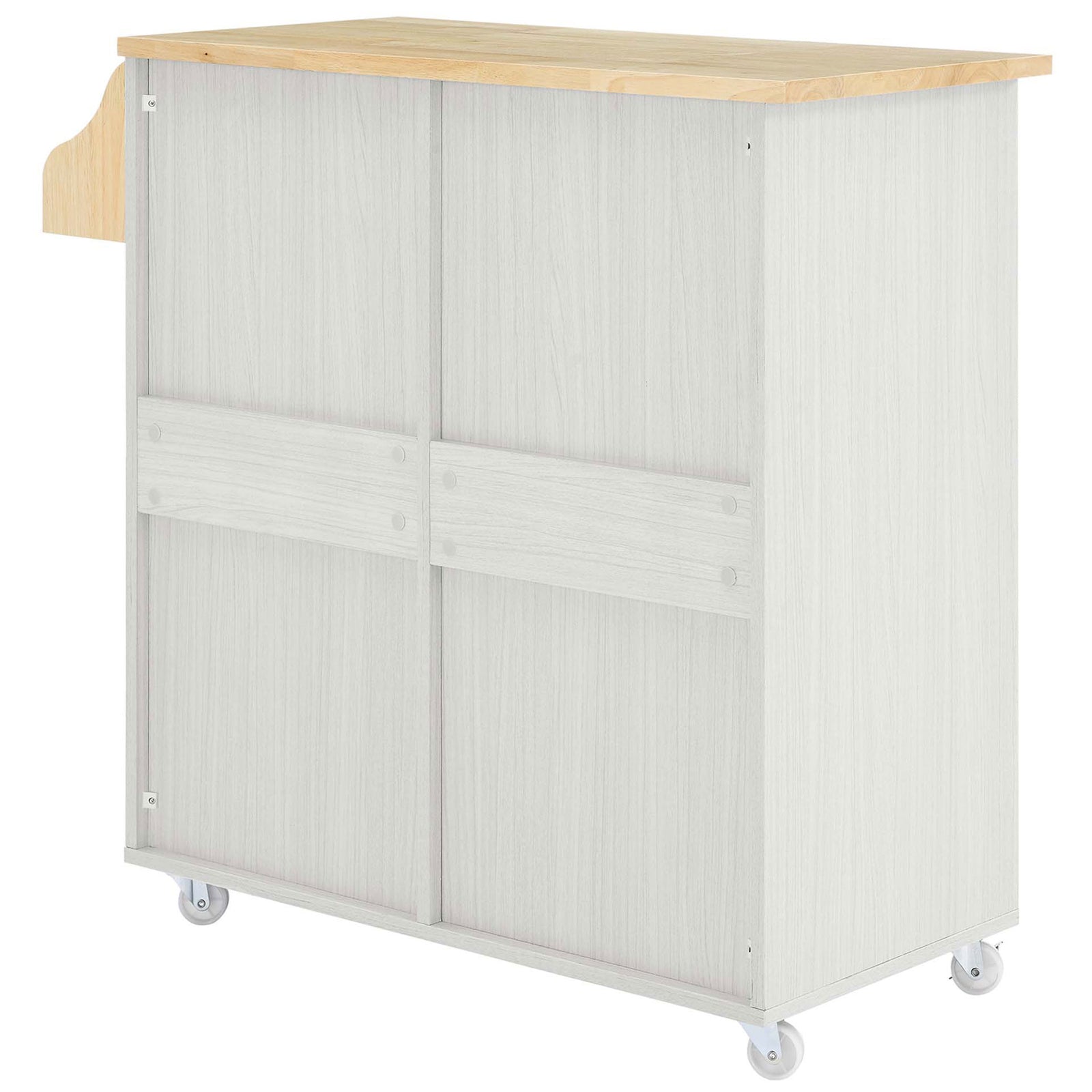 Back of the white kitchen cart highlighting the smooth panel finish and sturdy construction || EEI-6276-WHI-NAT || back_studio