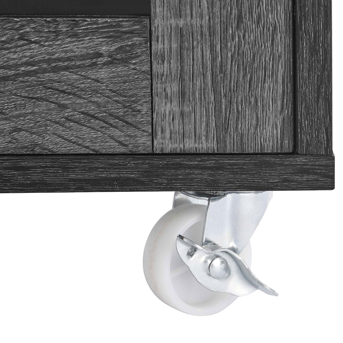 Locking nylon caster at base of kitchen cart for easy mobility and secure placement || EEI-6277-CHA-NAT || leg_studio