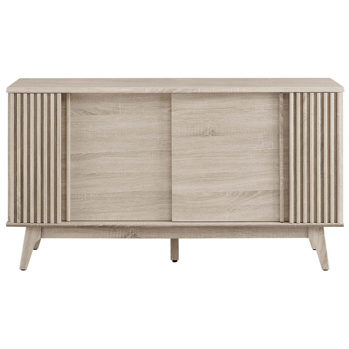 Oak sideboard with dual sliding doors and fluted side panels || EEI-6278-OAK || front_studio