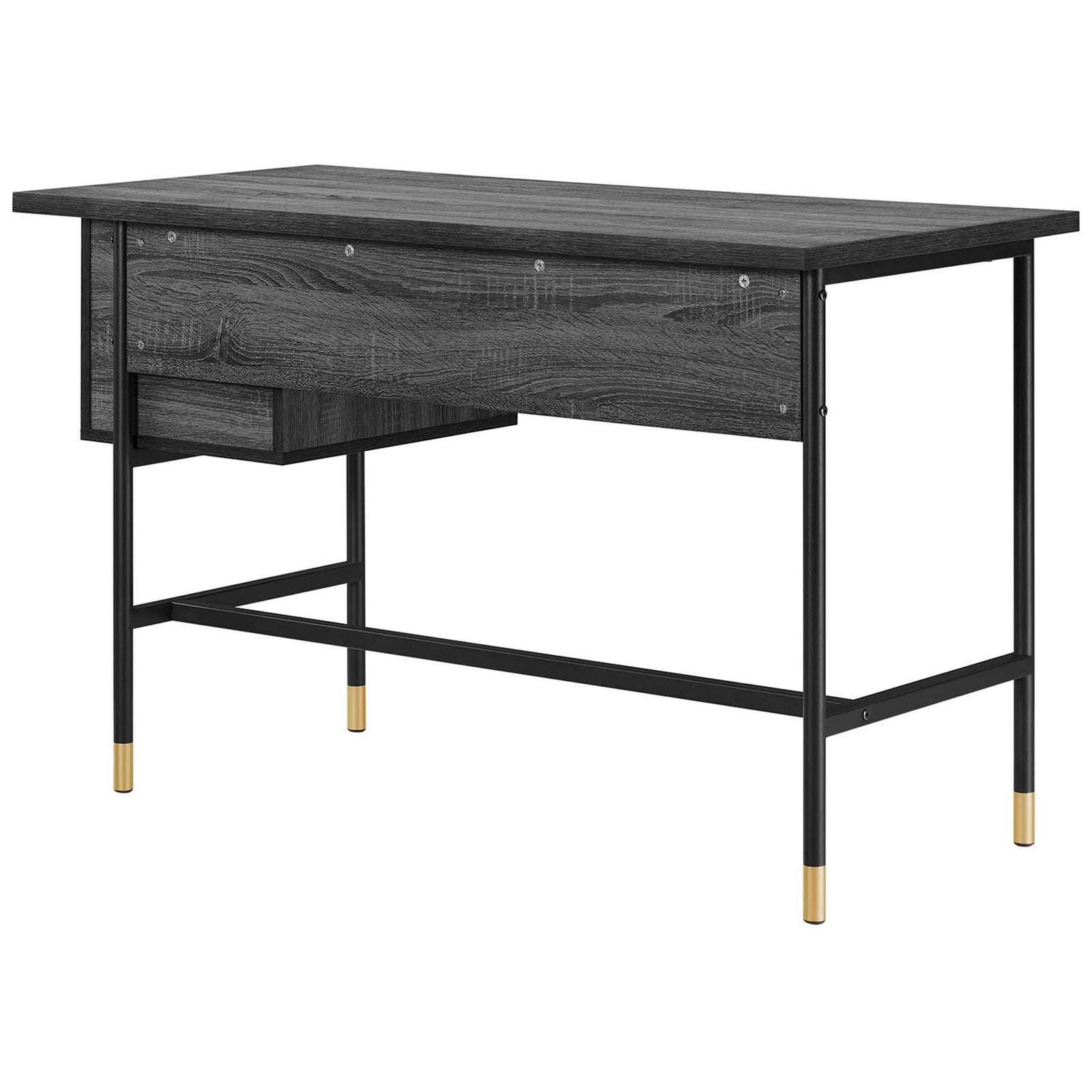 Finished paneling and clean lines highlight the desk's balanced silhouette and modern appeal. || EEI-6284-BLK-CHA || back_angle_studio
