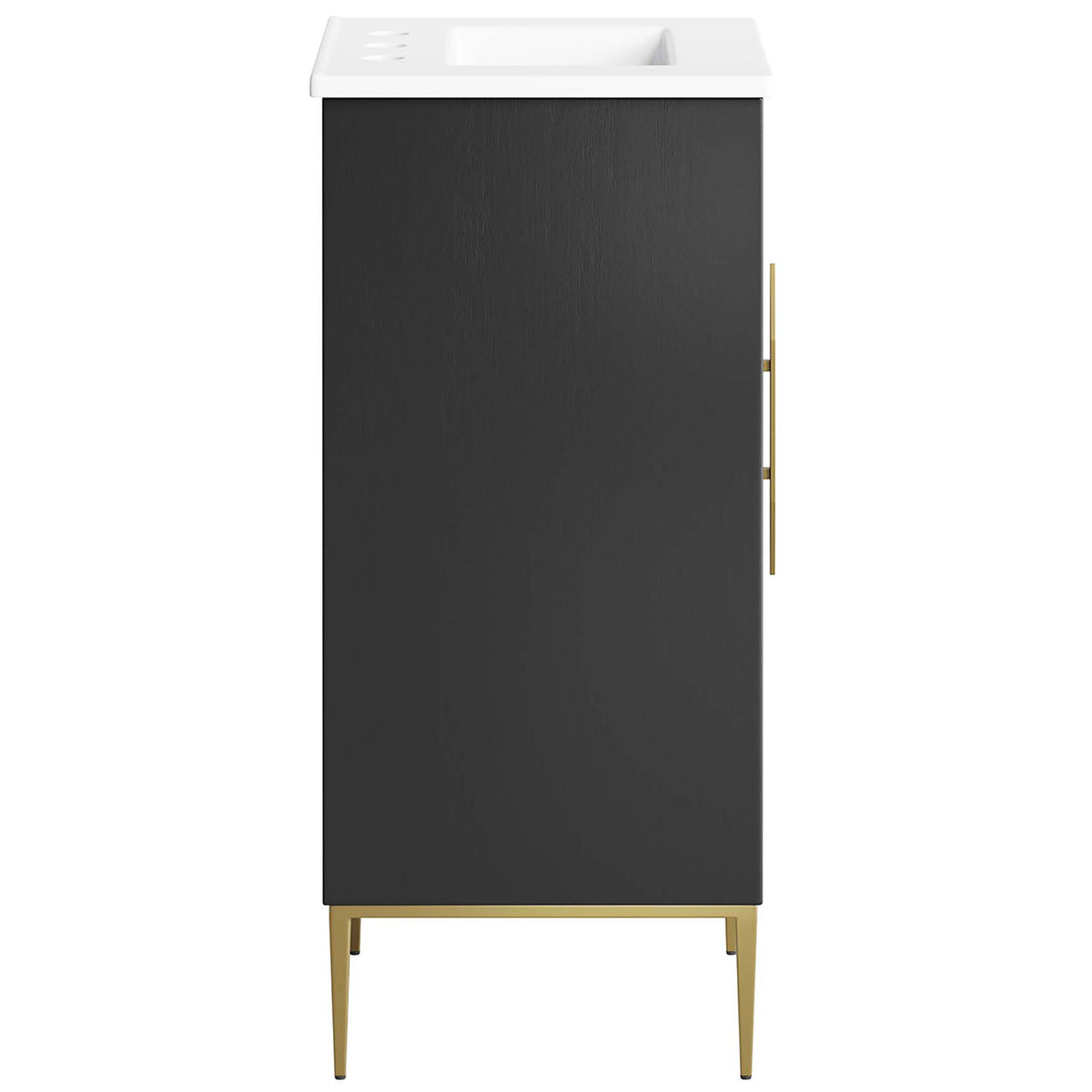 Sleek black cabinet profile with white ceramic top and gold base for modern elegance || EEI-6285-WHI-BLK || side_studio