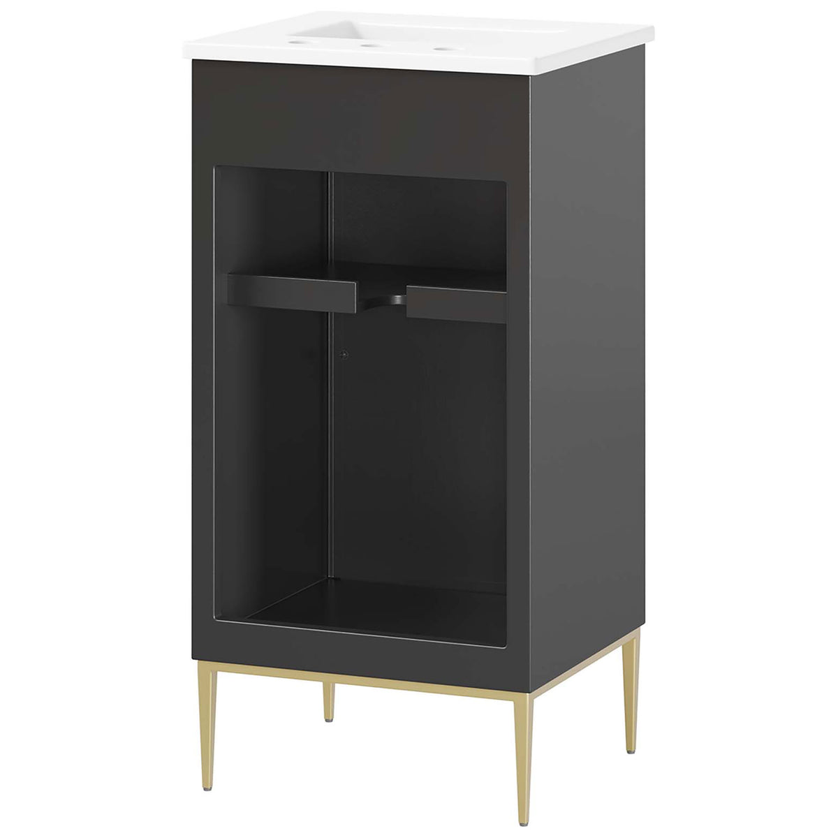 Open back design for easy plumbing access with sturdy cabinet frame and gold legs || EEI-6285-WHI-BLK || back_studio