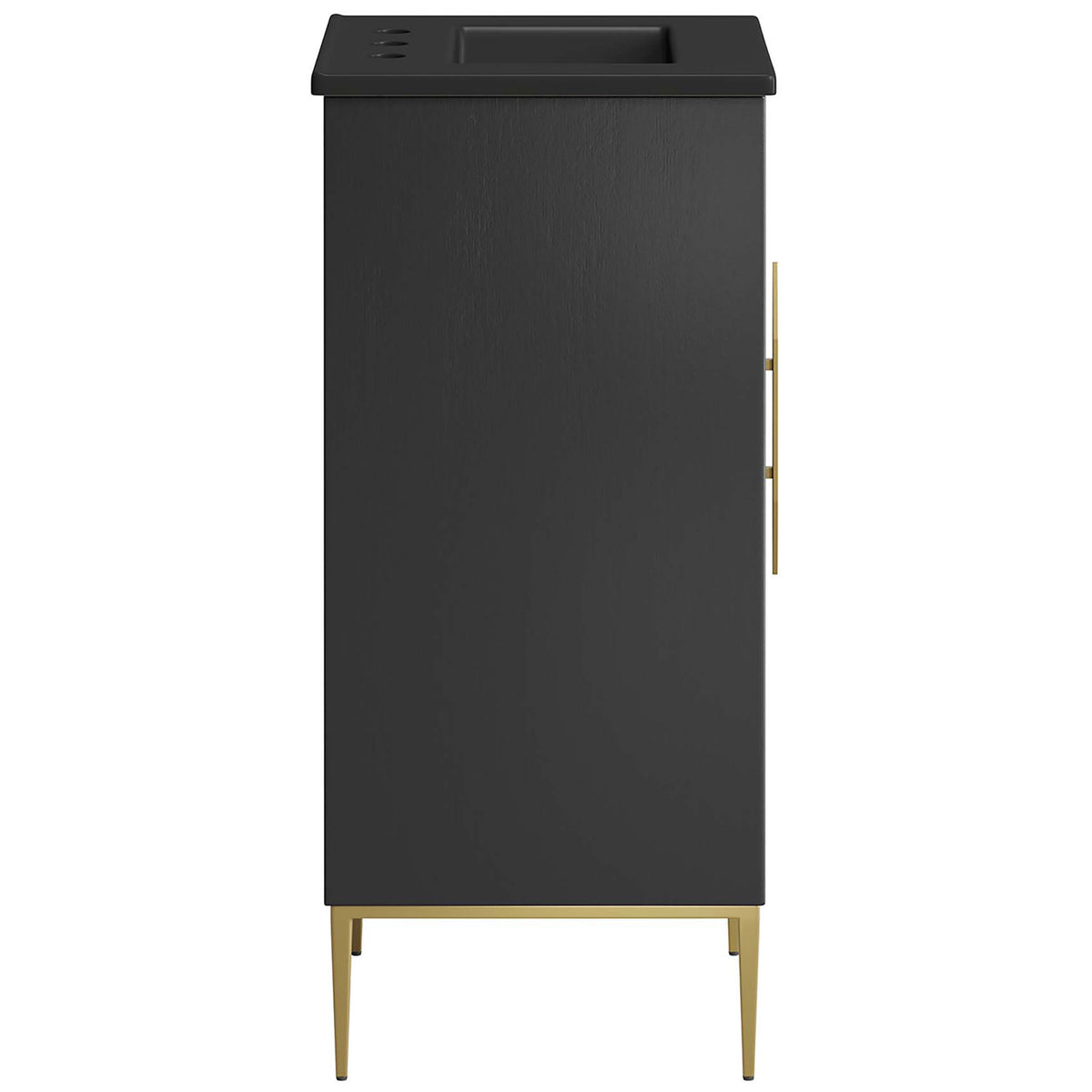 Sleek matte black profile on tapered gold legs for a modern, space-saving bathroom upgrade || EEI-6287-BLK-BLK || side_studio
