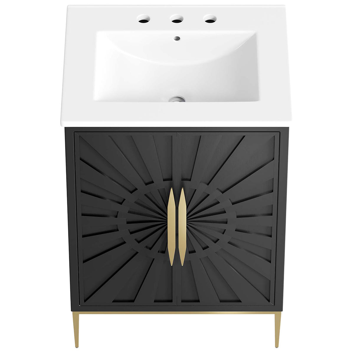 Integrated ceramic sink with widespread faucet holes and clean, easy-to-wipe edges. || EEI-6289-WHI-BLK || top_studio