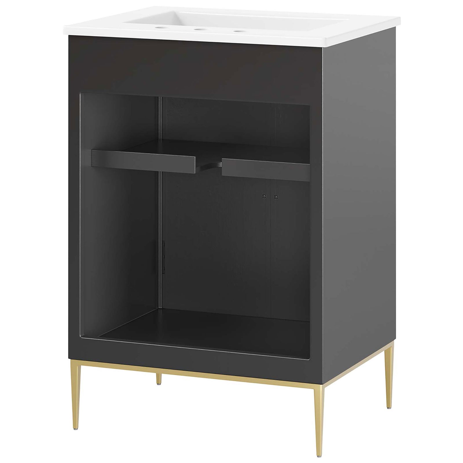 Plumb-ready back with wide access opening and sturdy frame support. || EEI-6289-WHI-BLK || back_studio