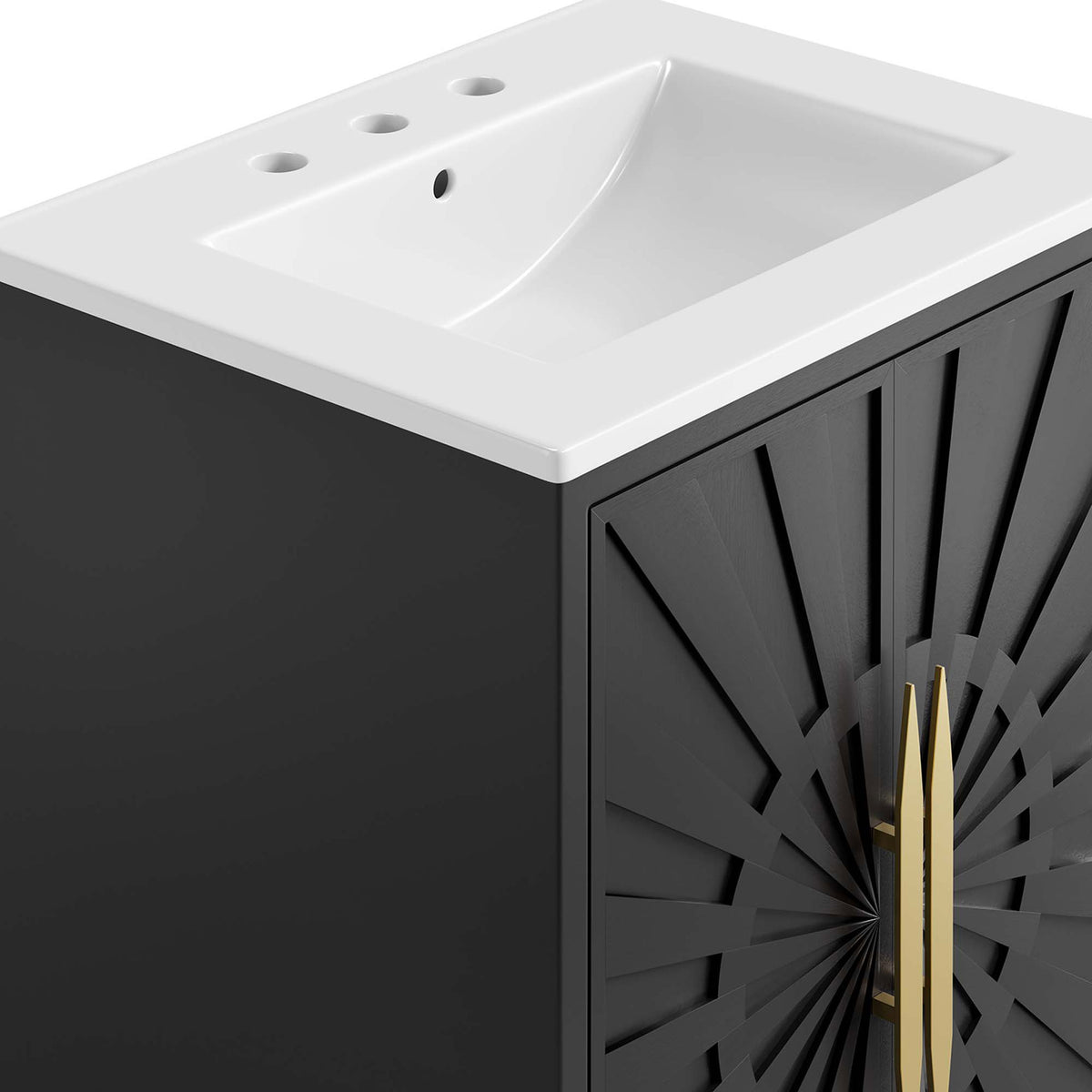 Textured sunburst panel pairs with a smooth, durable sink rim. || EEI-6289-WHI-BLK || detail_studio