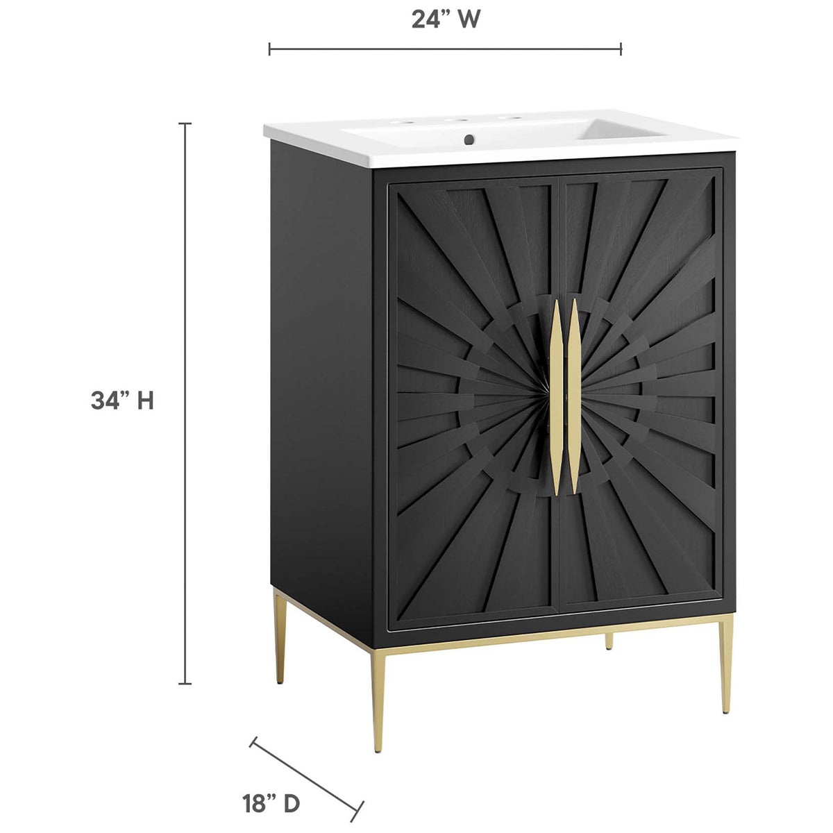 Measures 24 in. W x 18 in. D x 34 in. H. || EEI-6289-WHI-BLK || dimension_studio