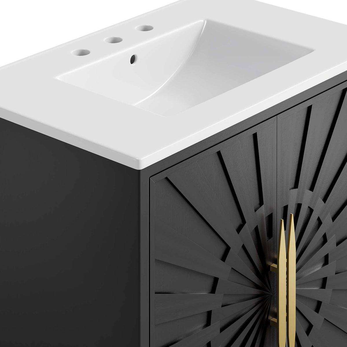 Sculpted rays and elongated pulls create a luxe focal point. || EEI-6293-WHI-BLK || detail_studio