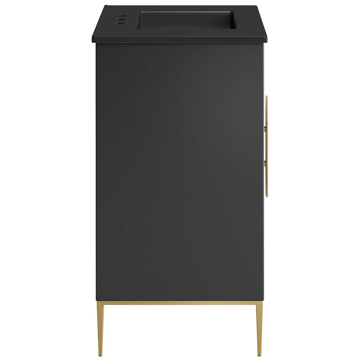 Smooth wood grain finish pairs with tapered gold legs for a refined silhouette || EEI-6295-BLK-BLK || side_studio