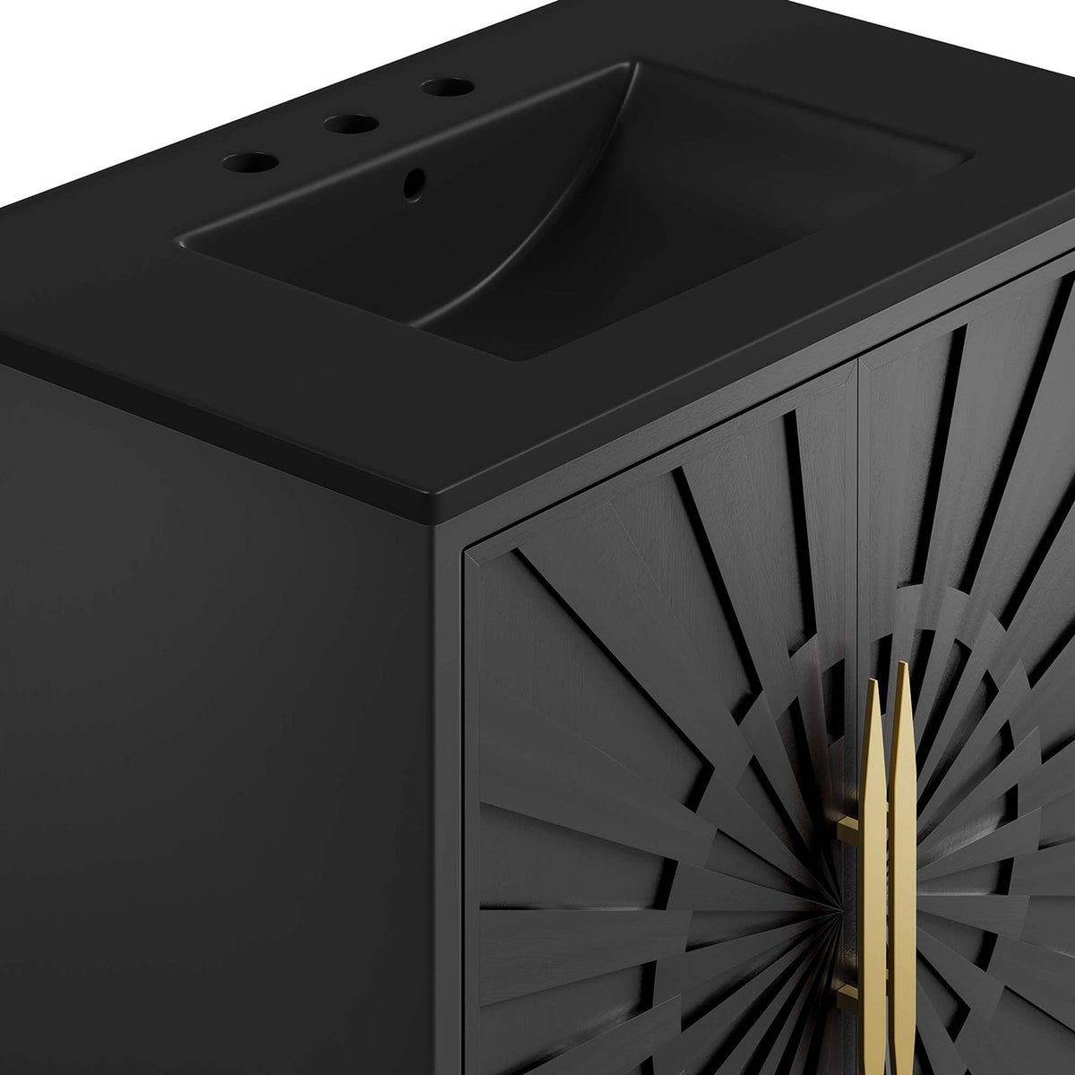Matte basin and textured wood face contrast beautifully with polished gold accents || EEI-6295-BLK-BLK || detail_studio