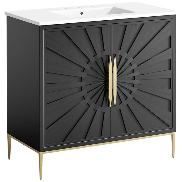 Artful door pattern and slim metallic legs bring modern polish. || EEI-6297-WHI-BLK || front_angle_studio