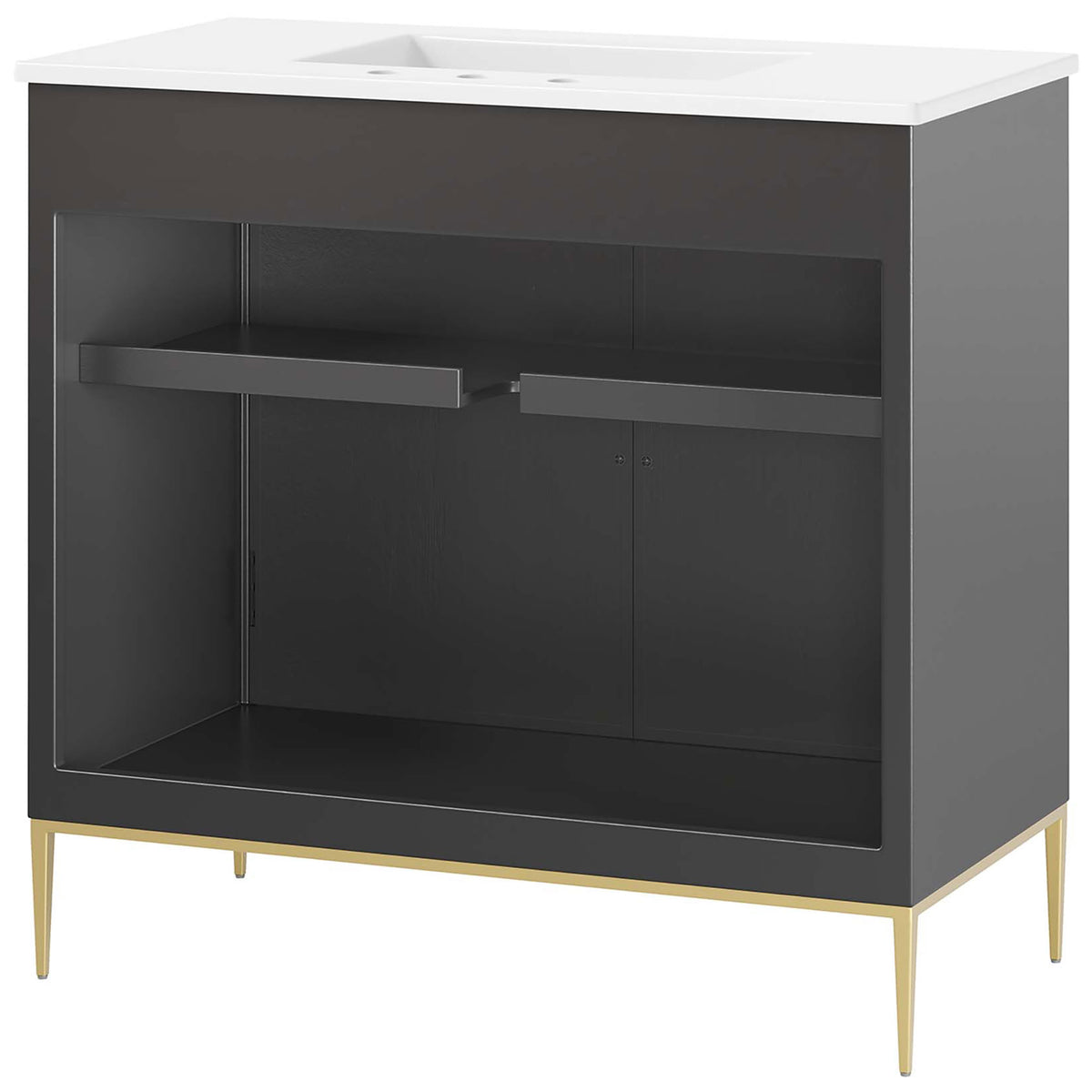Open-back design offers convenient routing for plumbing lines. || EEI-6297-WHI-BLK || back_studio