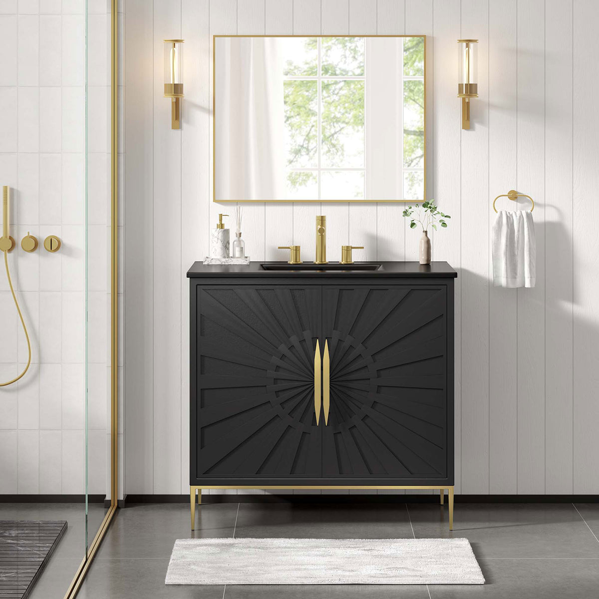 Modern elegance meets everyday function with black, gold, and clean lines || EEI-6299-BLK-BLK || front_room