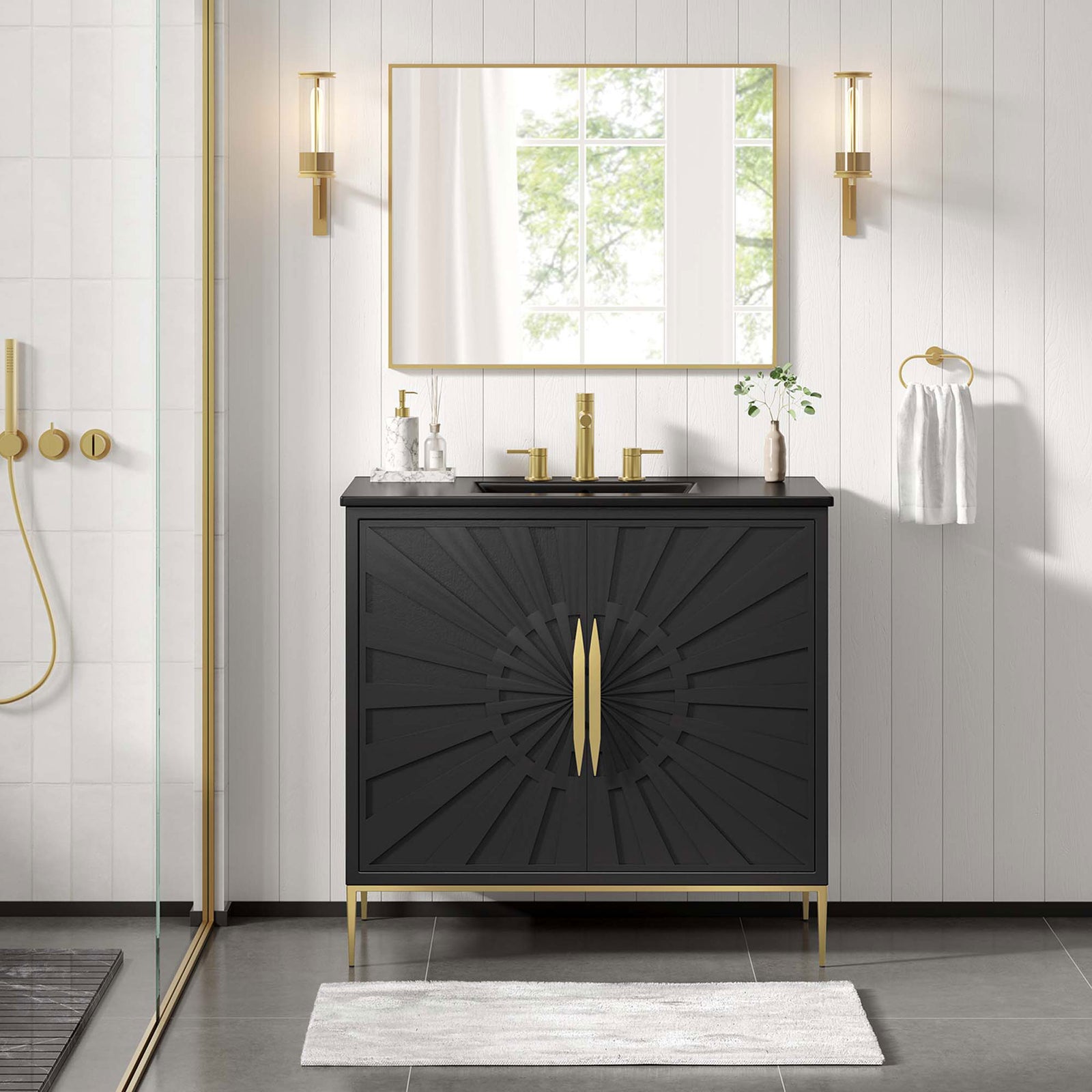 Modern elegance meets everyday function with black, gold, and clean lines || EEI-6299-BLK-BLK || front_room