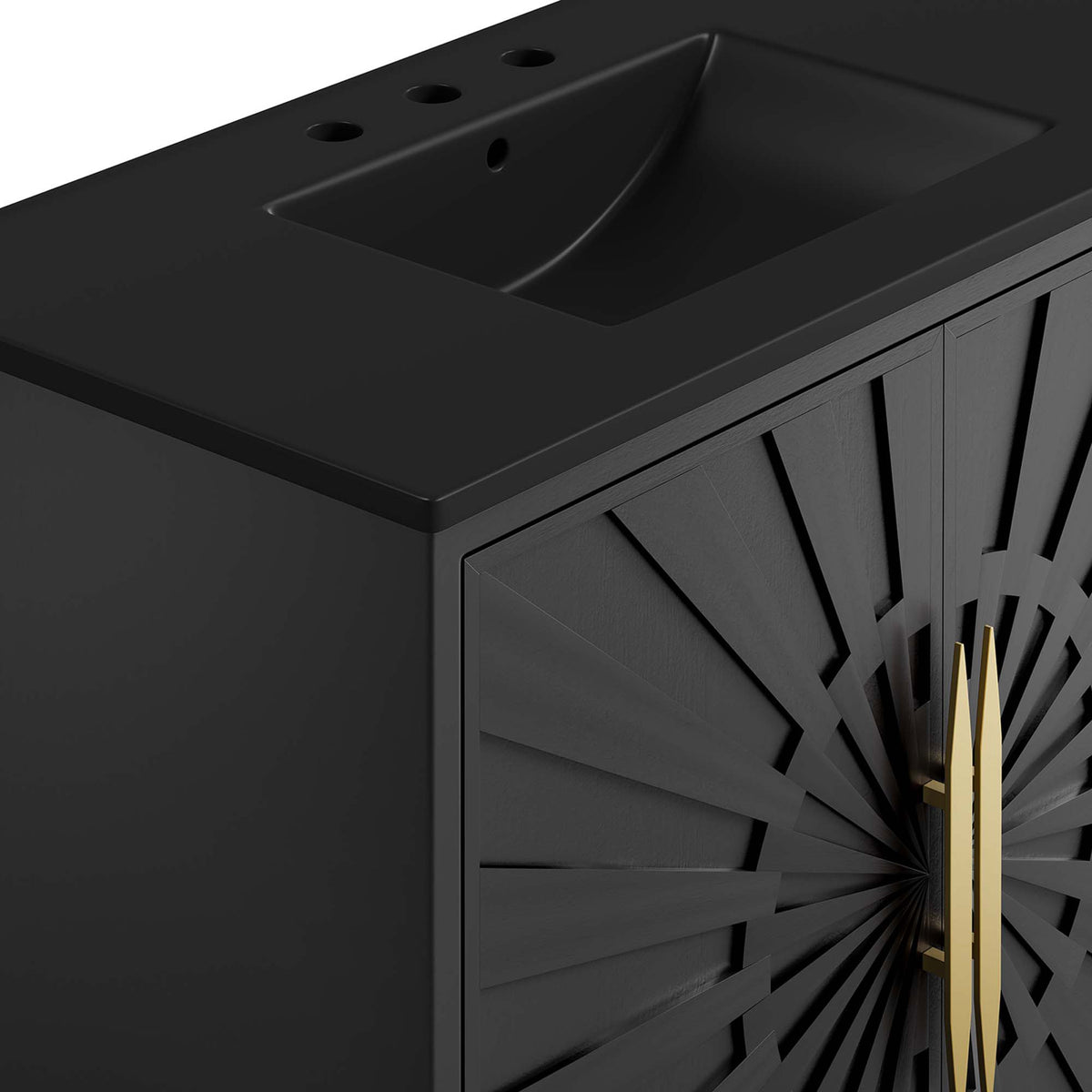 Crisp edges, rich grain, and gleaming pulls showcase premium craftsmanship || EEI-6299-BLK-BLK || detail_studio
