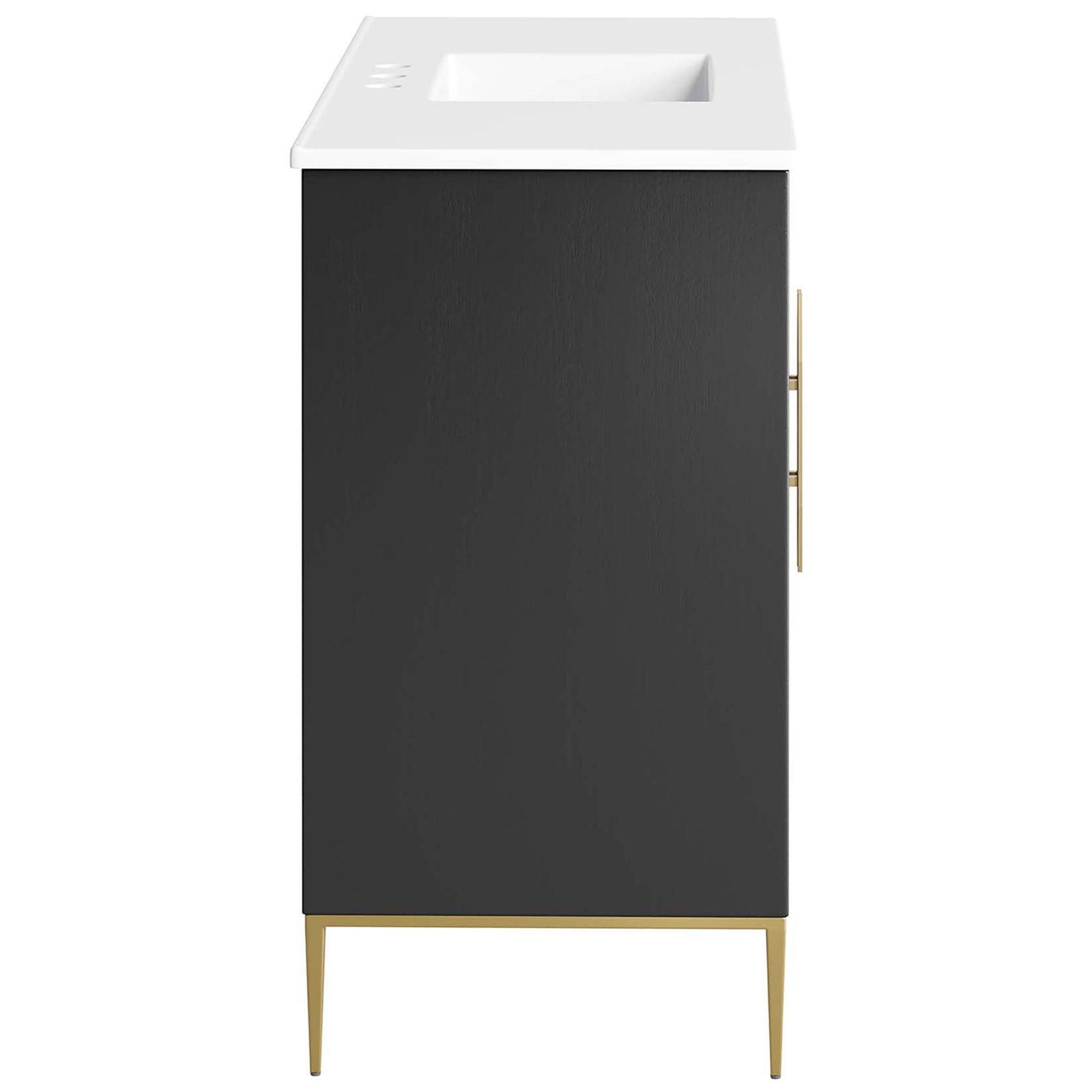 Long, clean lines emphasize the minimalist silhouette and metal base. || EEI-6301-WHI-BLK || side_studio