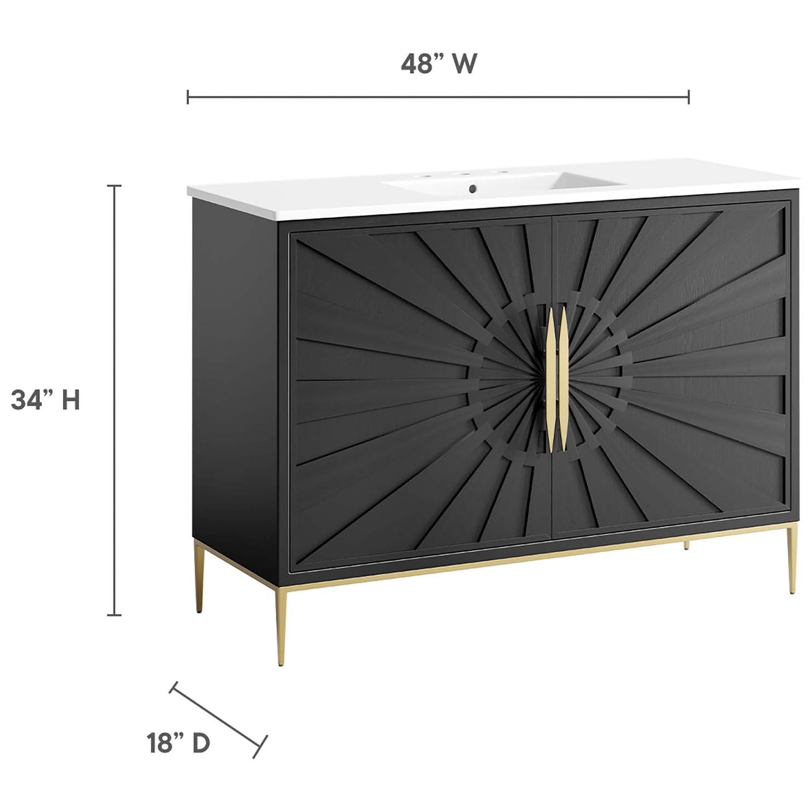 Measures 48 in. W x 18 in. D x 34 in. H. || EEI-6301-WHI-BLK || dimension_studio