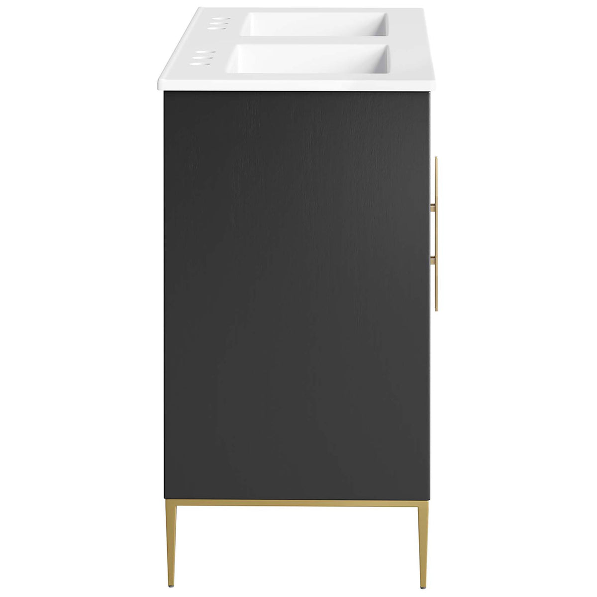 Streamlined profile with tapered gold legs and a sleek metal base for airy, modern appeal || EEI-6305-WHI-BLK || side_studio