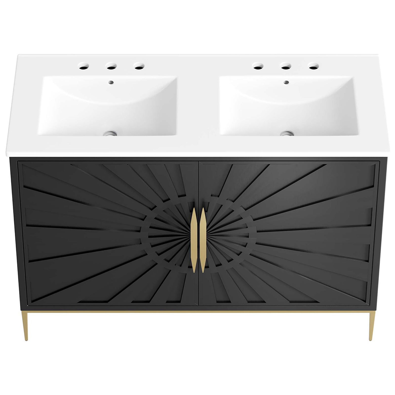 Dual ceramic basins with 8-inch widespread faucet holes and gently contoured edges || EEI-6305-WHI-BLK || top_studio