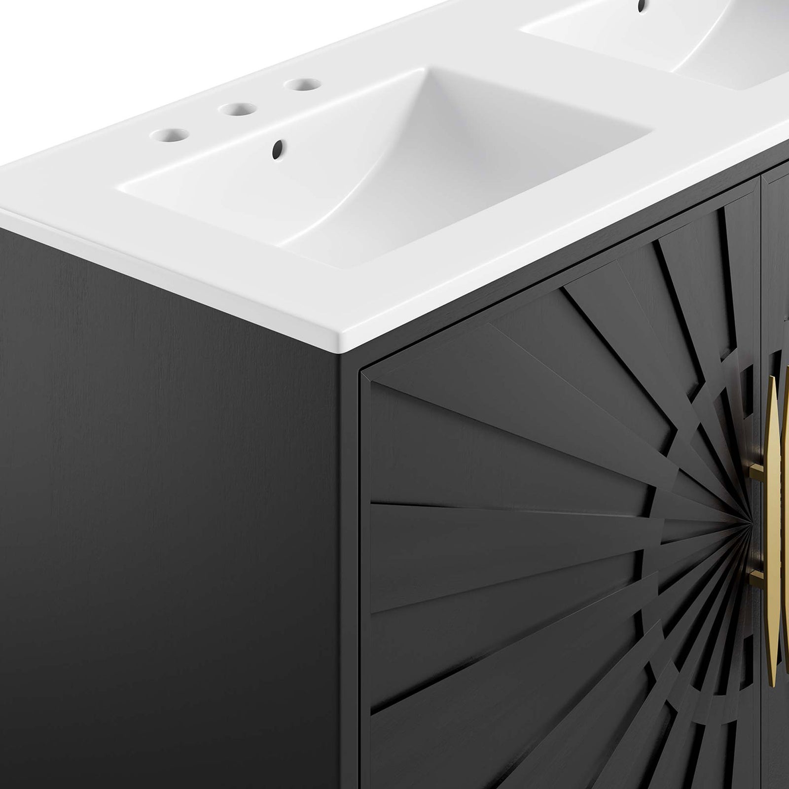 Textured sunburst paneling meets a smooth white top and brushed gold pulls || EEI-6305-WHI-BLK || detail_studio