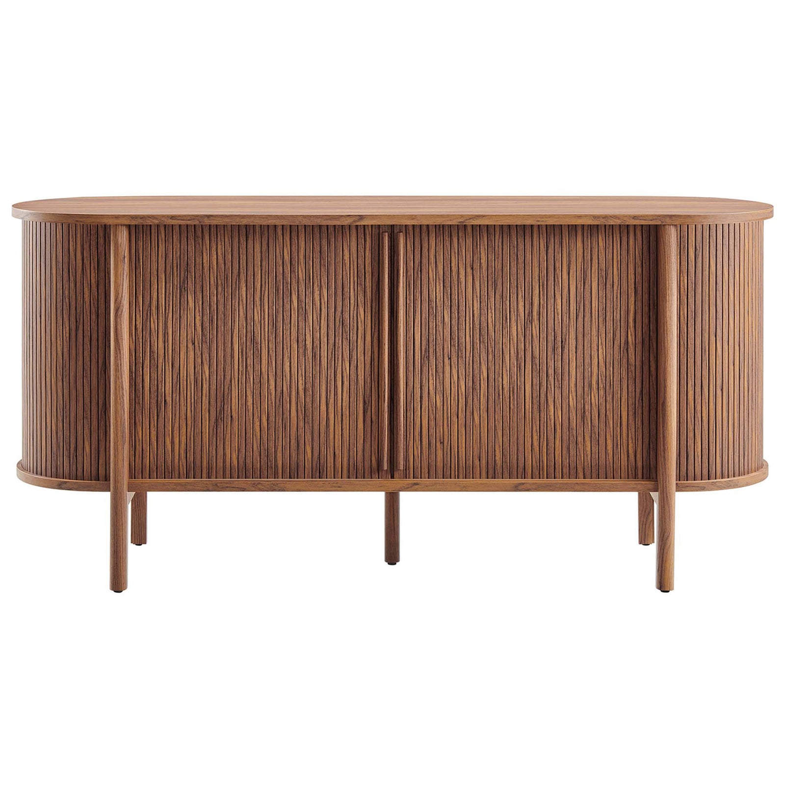 Walnut fluted sideboard with curved silhouette and sliding doors for versatile living room storage || EEI-6309-WAL || front_studio