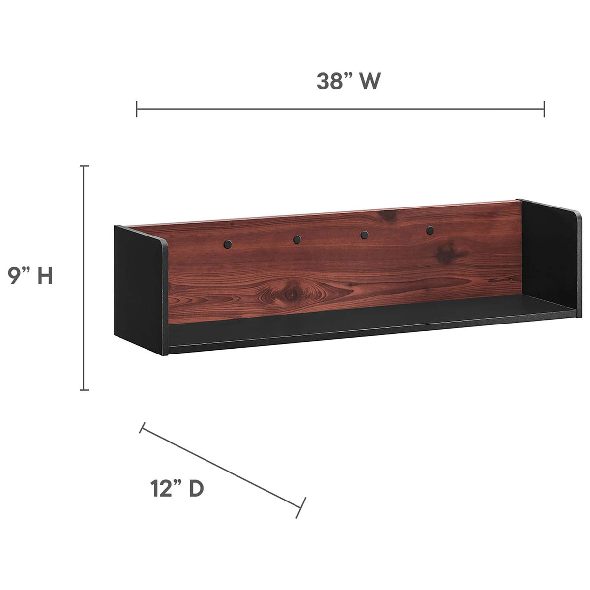 Wall shelf with side panels and black cherry finish for display and storage || EEI-6311-BLK-CHE || dimension_studio