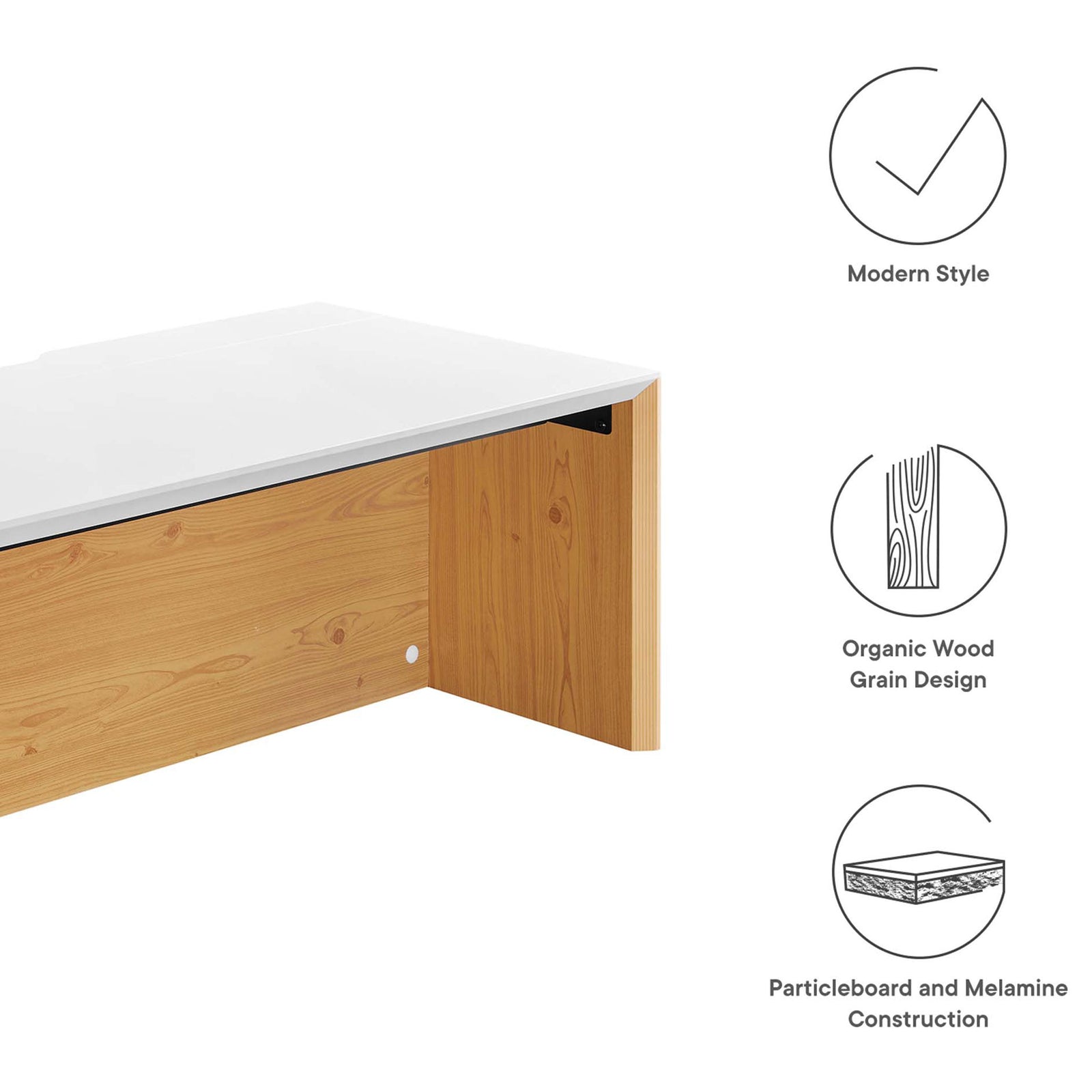Modern style accents with organic wood grain and sturdy particleboard for everyday use || EEI-6311-WHI-NAT || callout_studio