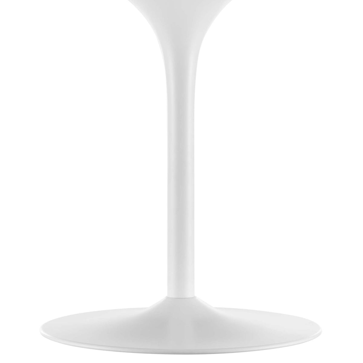 Sturdy white metal pedestal base with clean curves for a crisp, minimalist dining table profile || EEI-6313-WAL-WHI || leg_studio