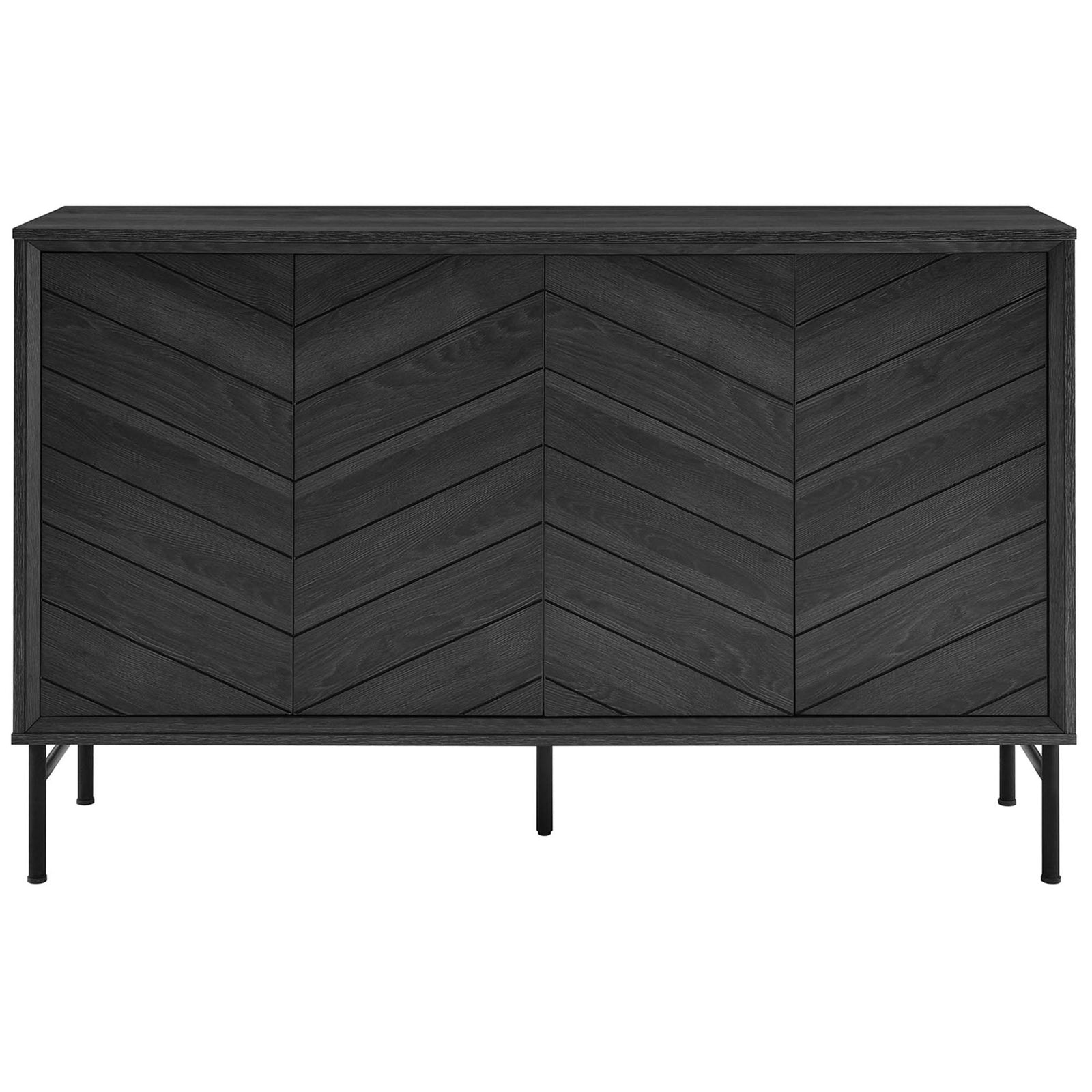 Black chevron sideboard offering bold, modern storage for the dining room or living space || EEI-6336-BLK || front_studio