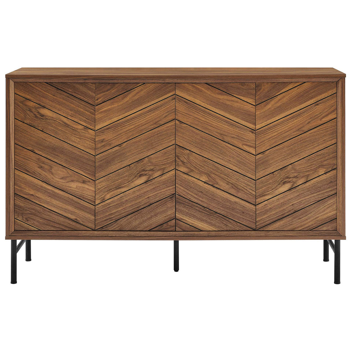 Modern walnut chevron sideboard with clean lines and a spacious, clutter-hiding cabinet front. || EEI-6336-WAL || front_studio