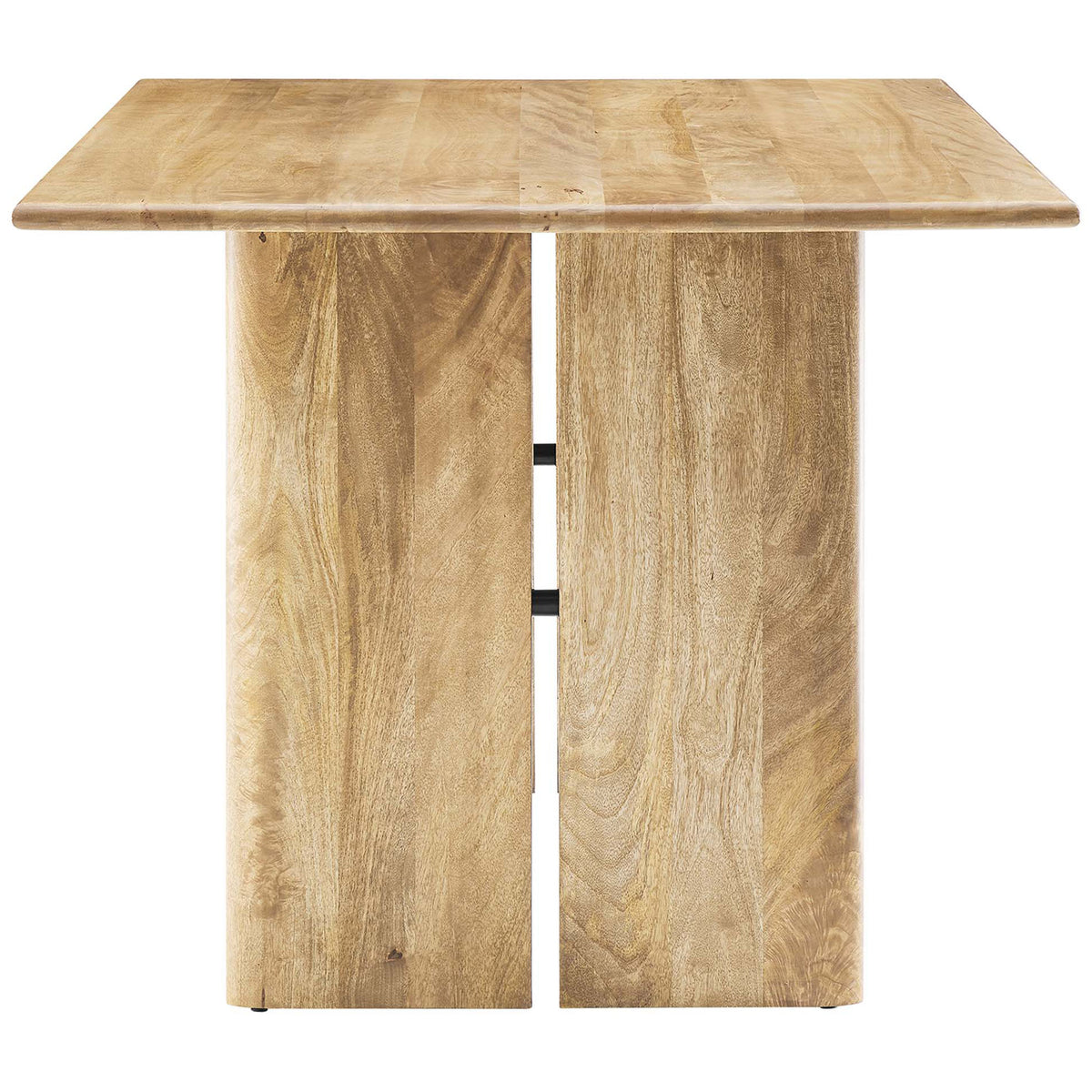 Oak dining table featuring thick end panels and rounded edges for a sturdy, grounded look. || EEI-6338-OAK || side_studio