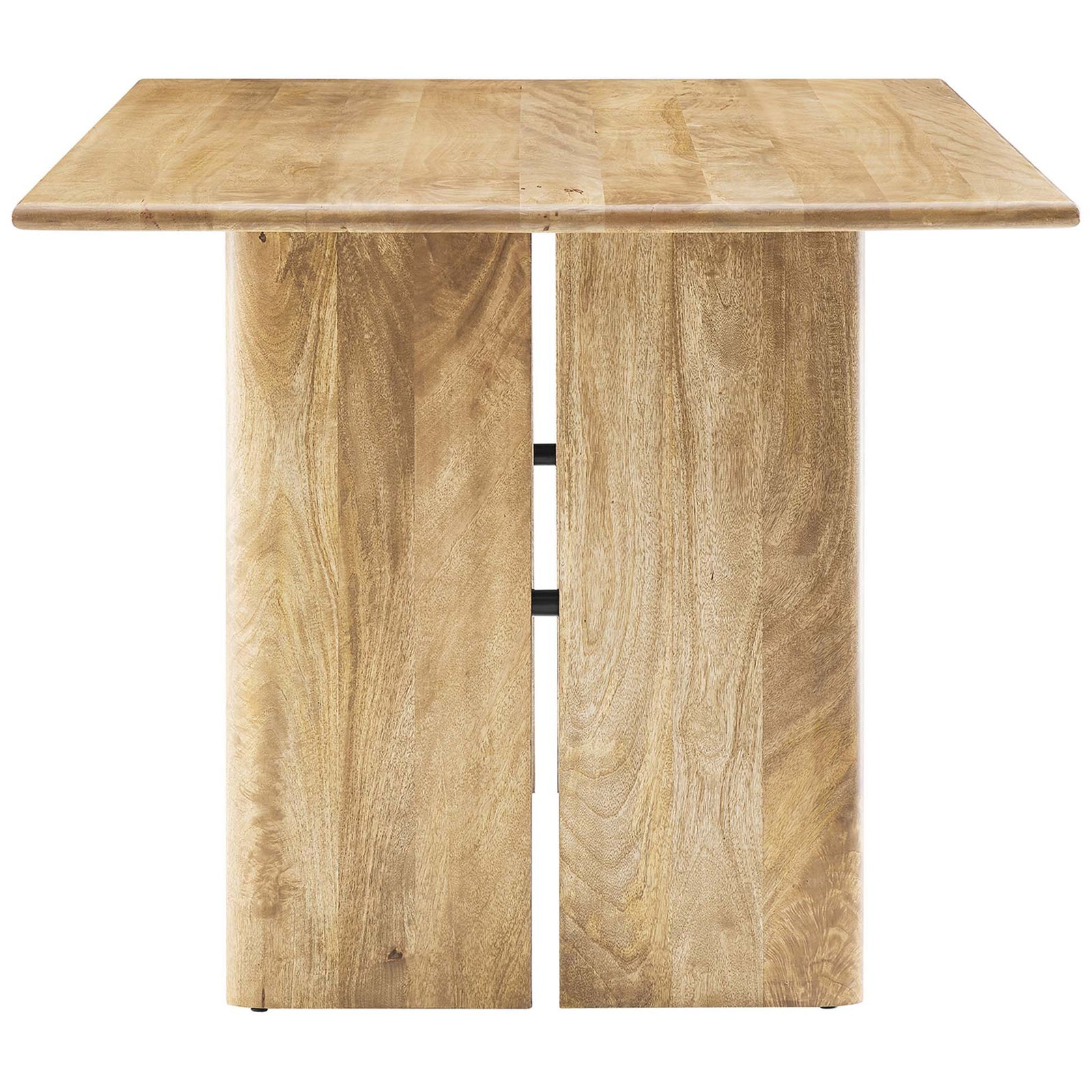 Oak dining table featuring thick end panels and rounded edges for a sturdy, grounded look. || EEI-6338-OAK || side_studio