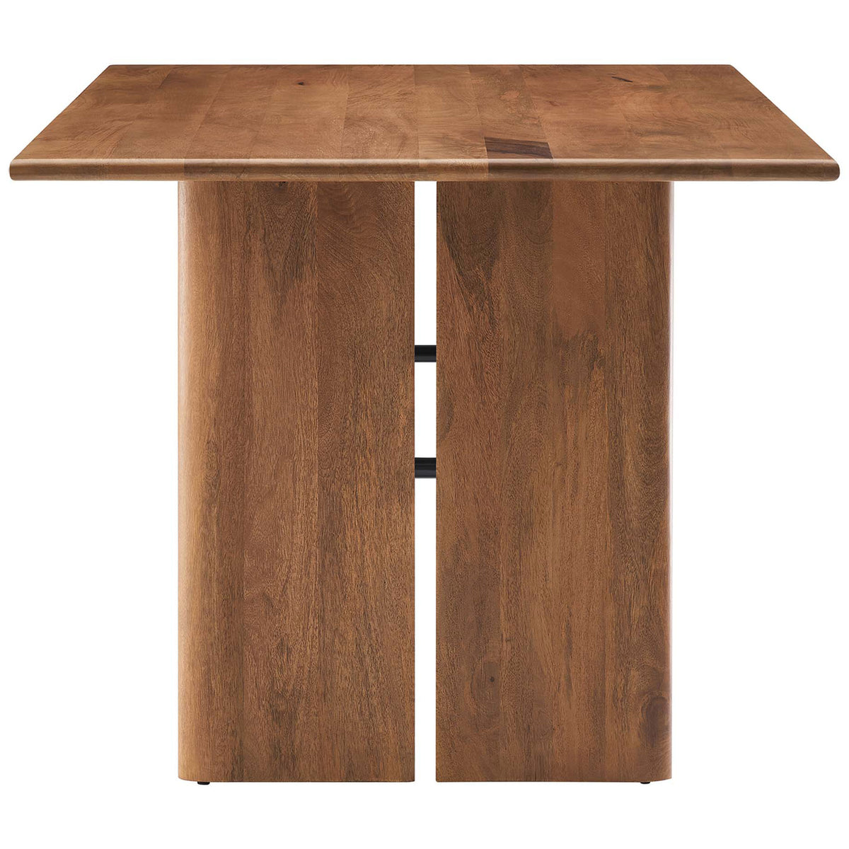 Amistad 60 inch dining table highlighting the thick tabletop profile and solid panel base || EEI-6338-WAL || side_studio