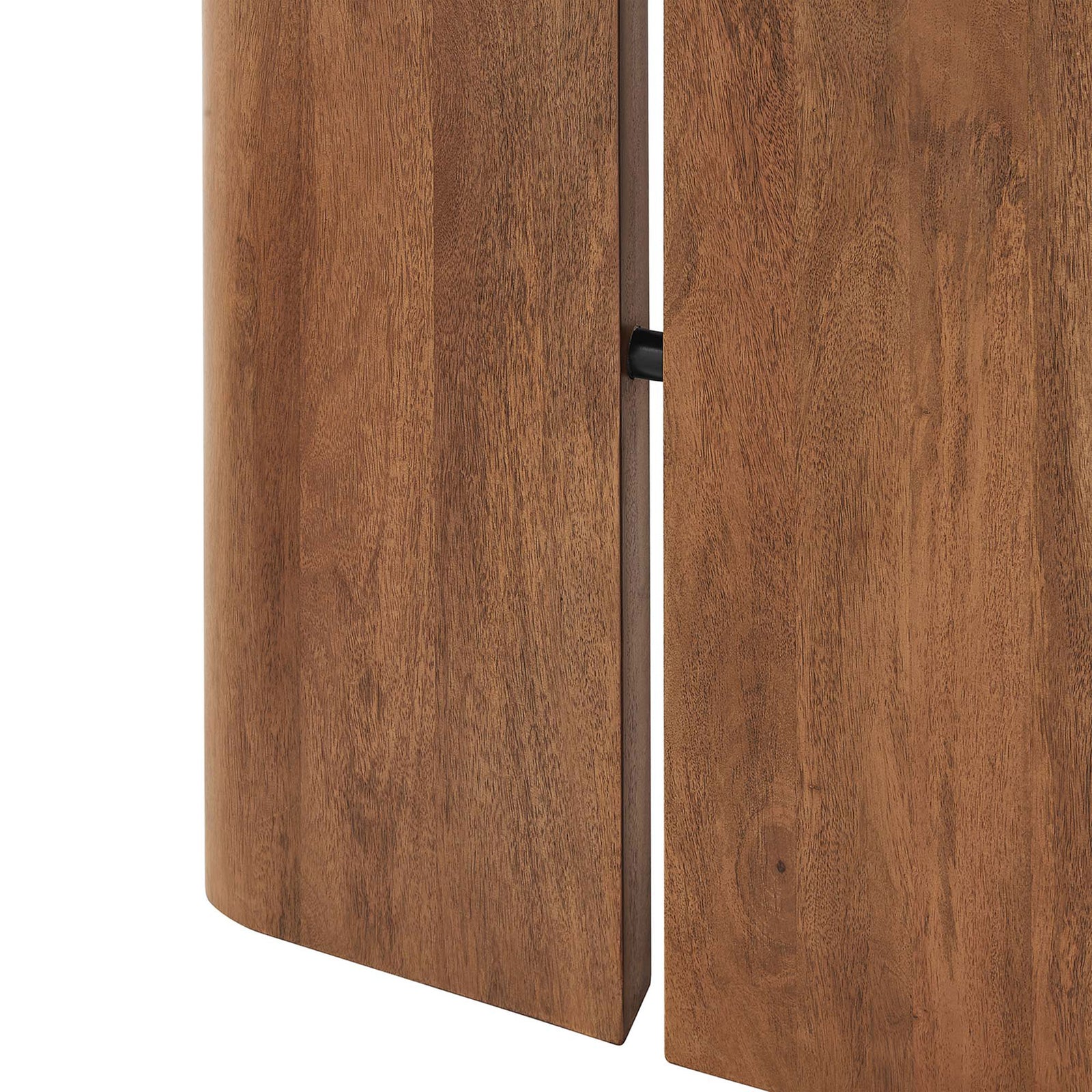 Amistad dining table panel legs with smooth rounded corners and a sleek metal support bar || EEI-6338-WAL || leg_studio