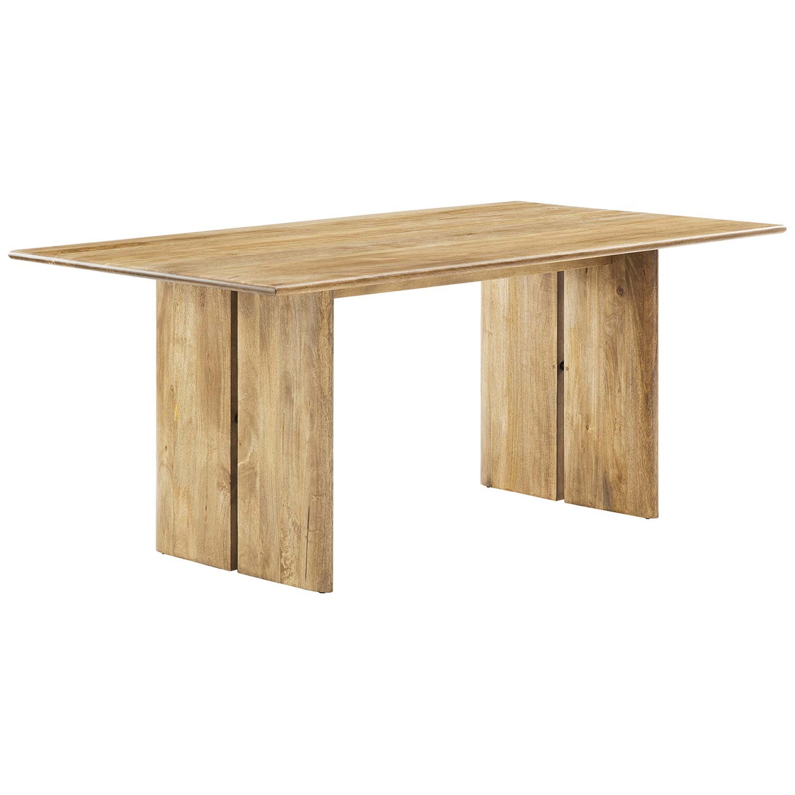 Modern 72 inch oak dining table with chunky panel legs and clean, linear design. || EEI-6339-OAK || front_angle_studio