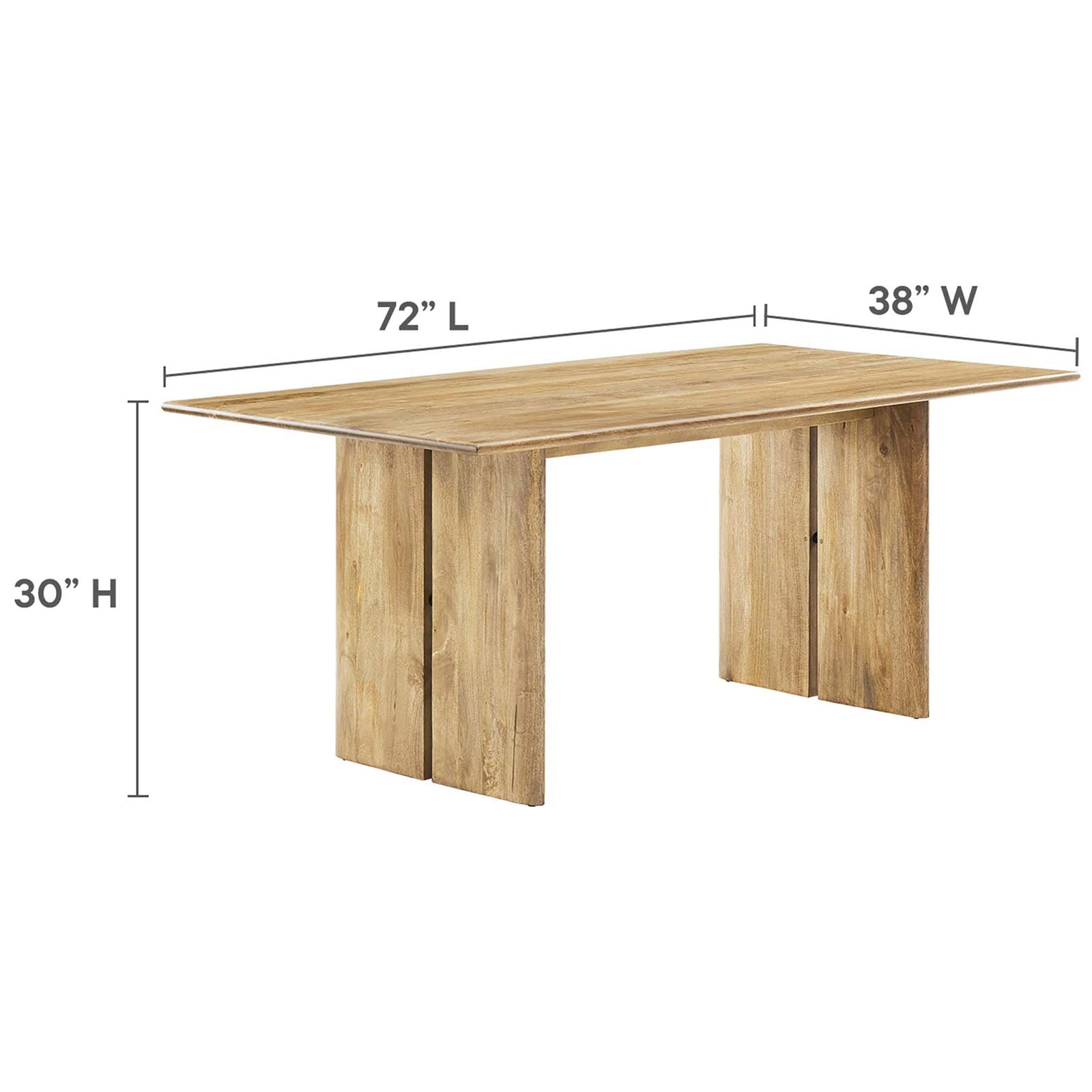 Measurement graphic for the 72 inch oak dining table listing length, width, and height. || EEI-6339-OAK || dimension_studio