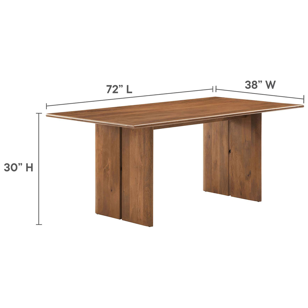 Diagram of Amistad 72 inch dining table with length width and height dimensions labeled || EEI-6339-WAL || dimension_studio