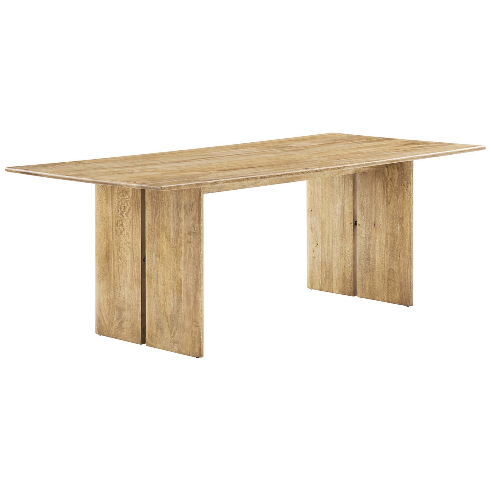 Grand 86 inch oak dining table with chunky panel legs and a streamlined contemporary profile. || EEI-6340-OAK || front_angle_studio