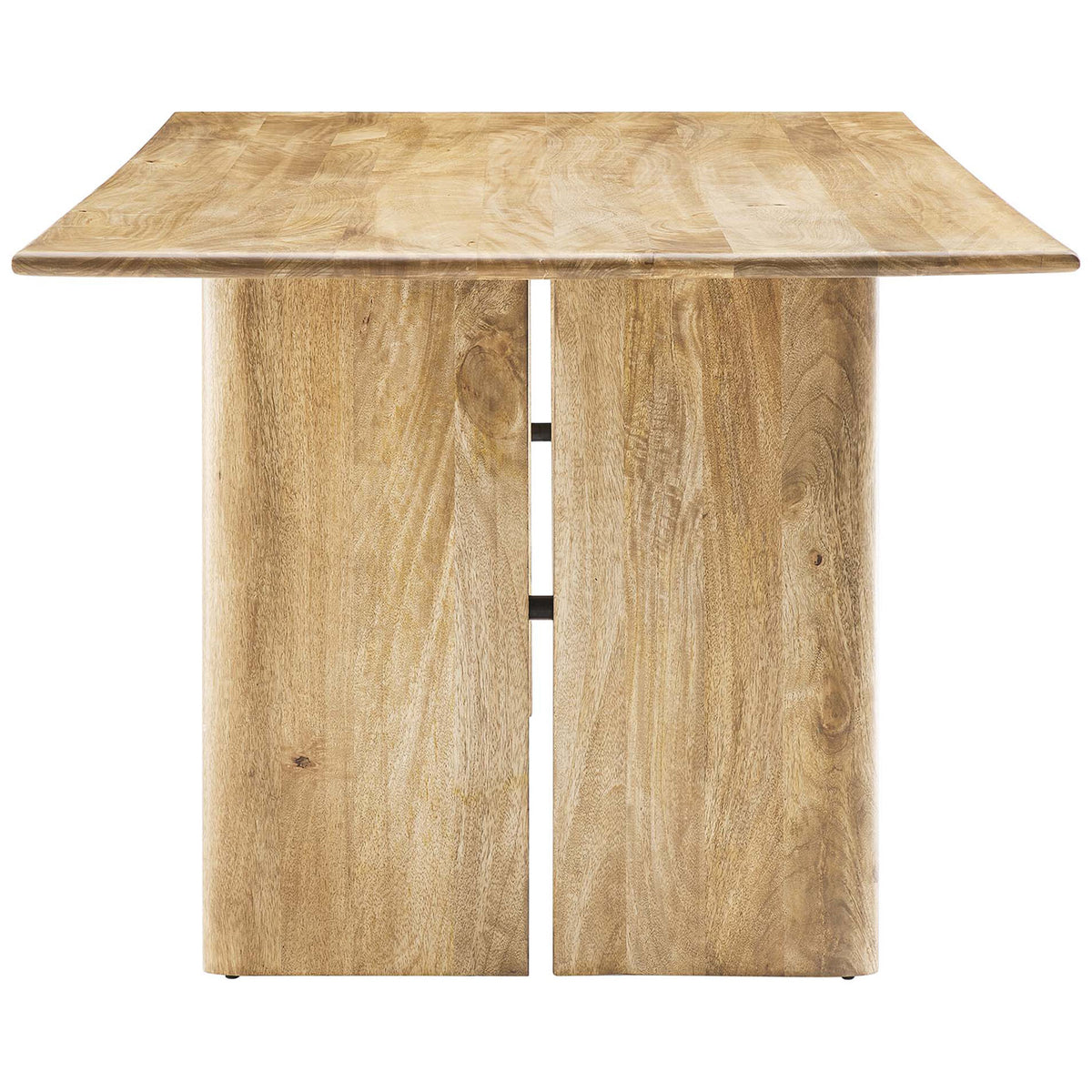 86 inch oak dining table featuring thick end panels and softly rounded tabletop edges. || EEI-6340-OAK || side_studio