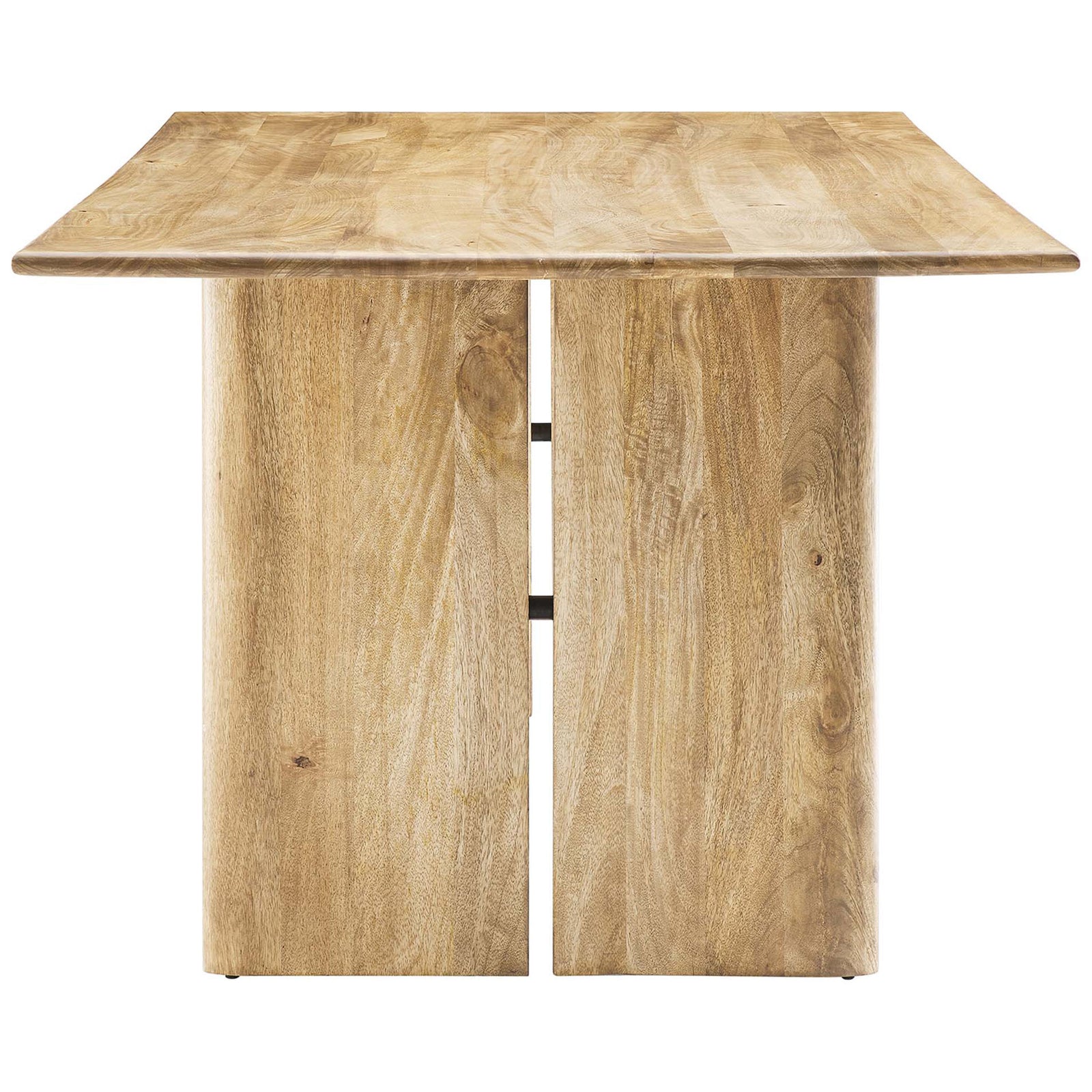 86 inch oak dining table featuring thick end panels and softly rounded tabletop edges. || EEI-6340-OAK || side_studio