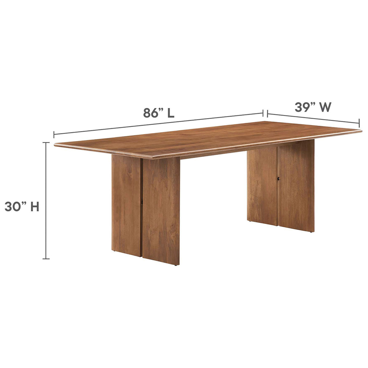 Diagram of Amistad 86 inch dining table showing overall length width and height measurements || EEI-6340-WAL || dimension_studio