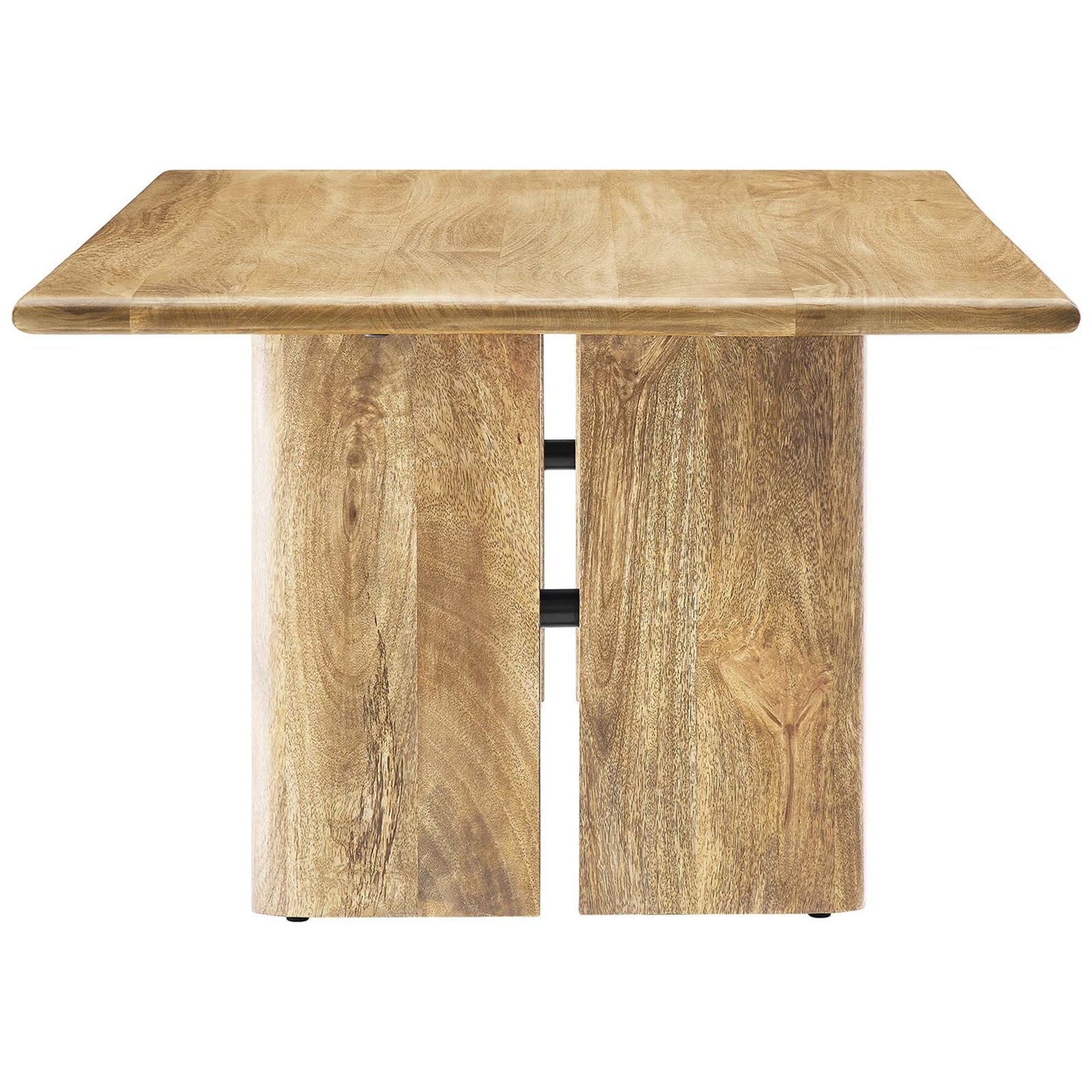 Rectangular mango wood coffee table showcasing a smooth oak finish and balanced panel-leg base || EEI-6341-OAK || side_studio