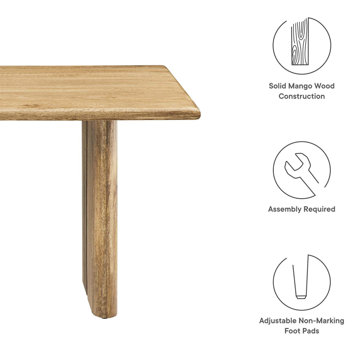 Durable mango wood design with easy assembly and adjustable non-marking foot pads || EEI-6341-OAK || callout_studio