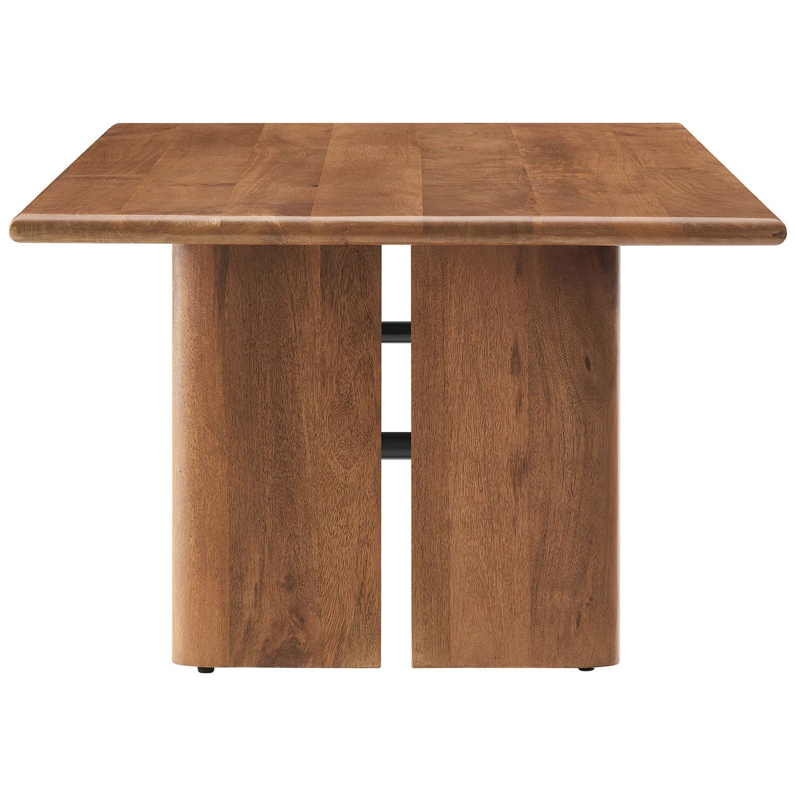 Rectangular walnut coffee table with gently beveled top and sturdy split-panel base || EEI-6341-WAL || side_studio