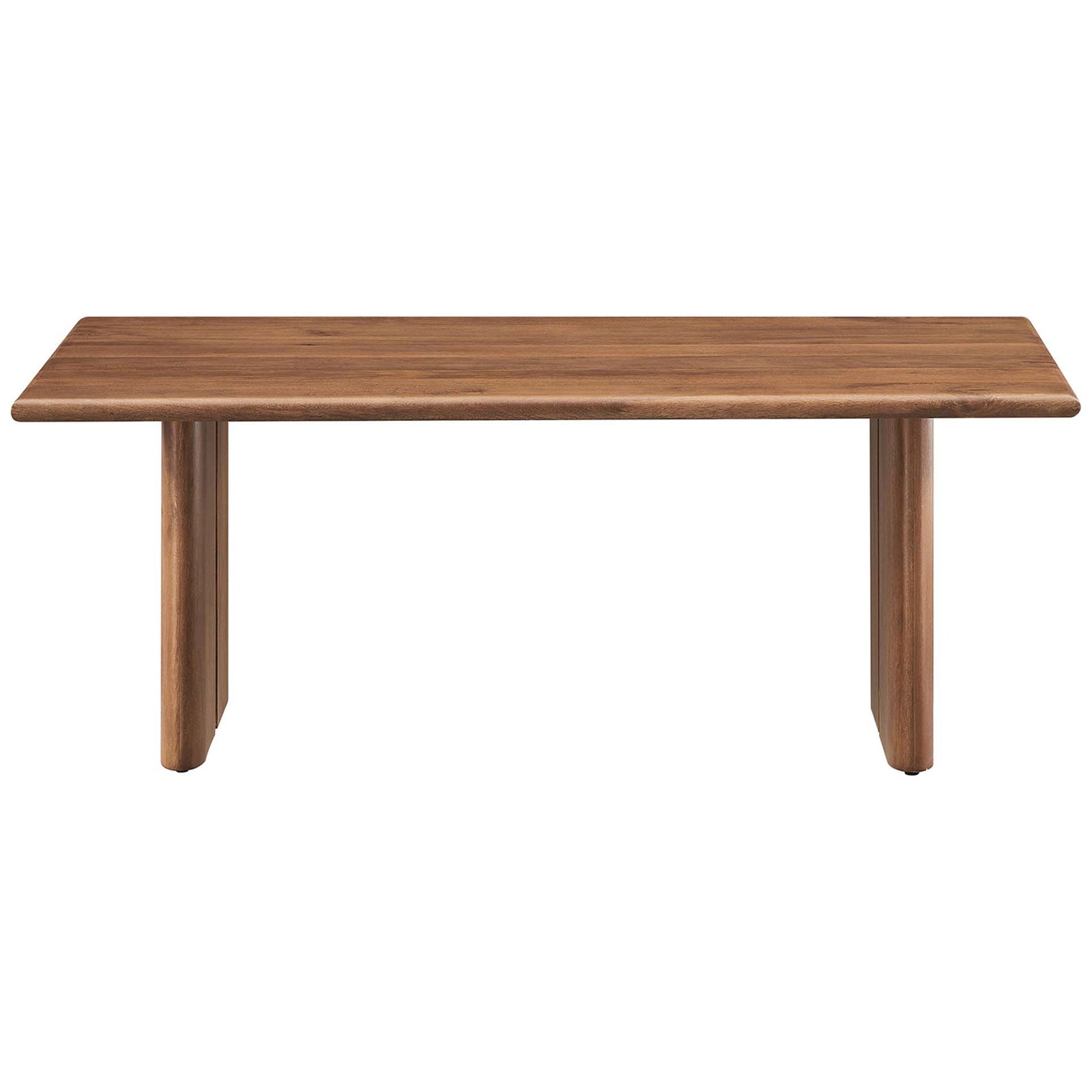 Streamlined profile showcases the thick tabletop and sculpted pedestal supports || EEI-6341-WAL || front_studio