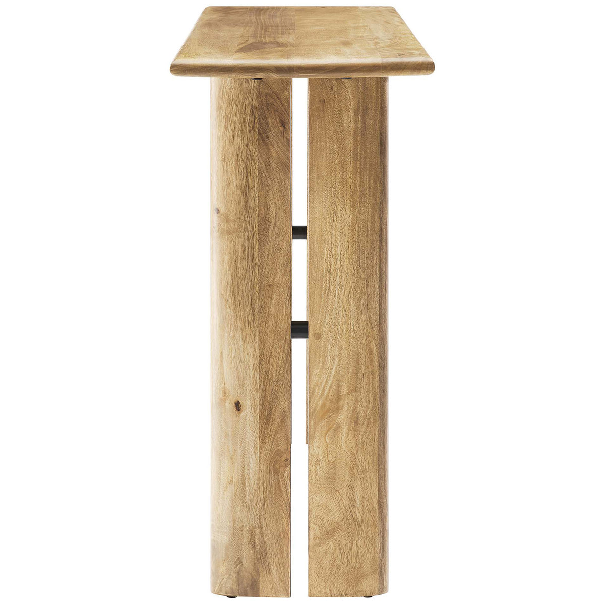 Narrow profile with rounded post legs joined by a discreet metal support || EEI-6342-OAK || side_studio
