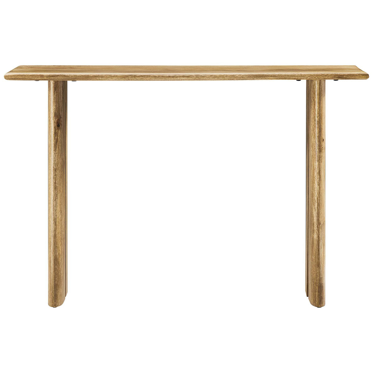 Modern farmhouse console crafted from solid mango wood with natural grain and smooth corners || EEI-6342-OAK || front_studio
